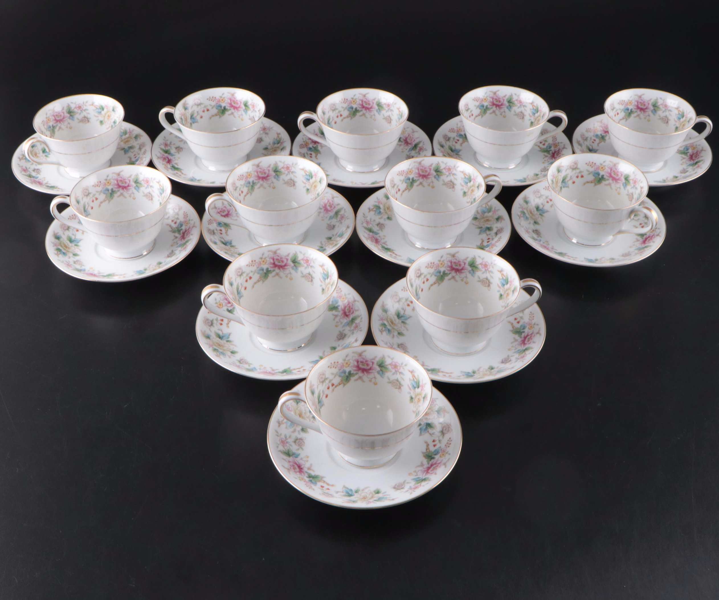 Japanese Noritake Porcelain Dinnerware with Floral Motif