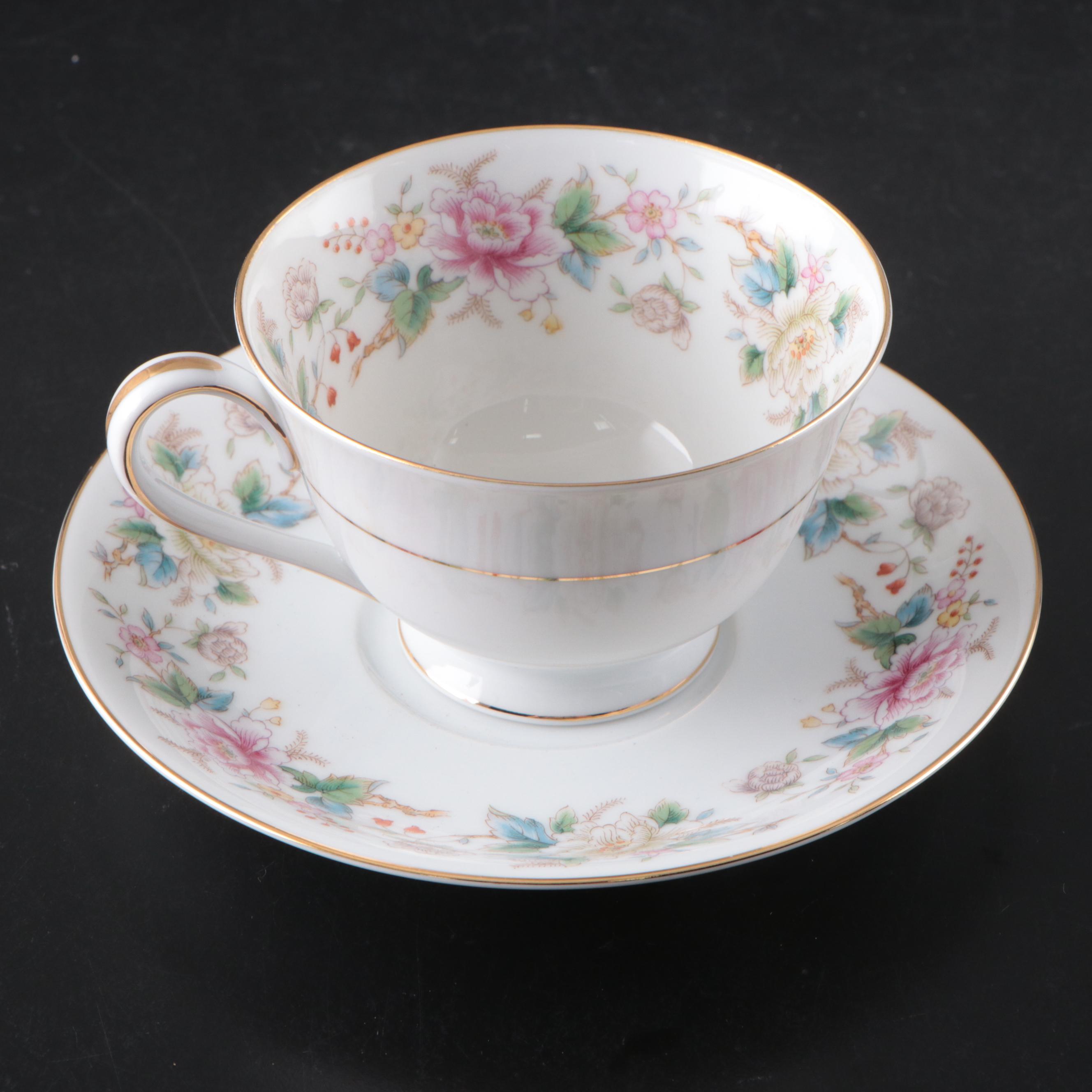 Japanese Noritake Porcelain Dinnerware with Floral Motif