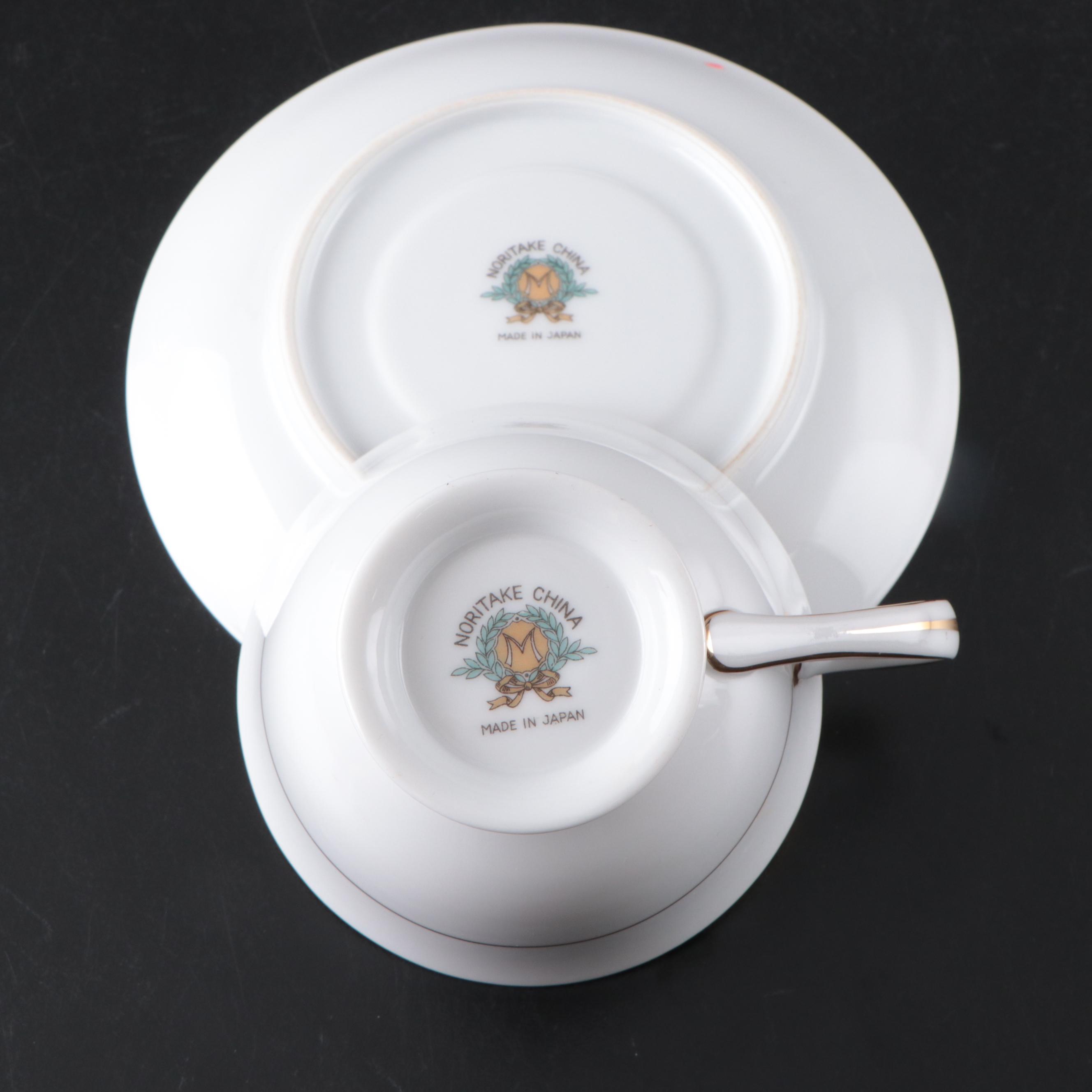 Japanese Noritake Porcelain Dinnerware with Floral Motif