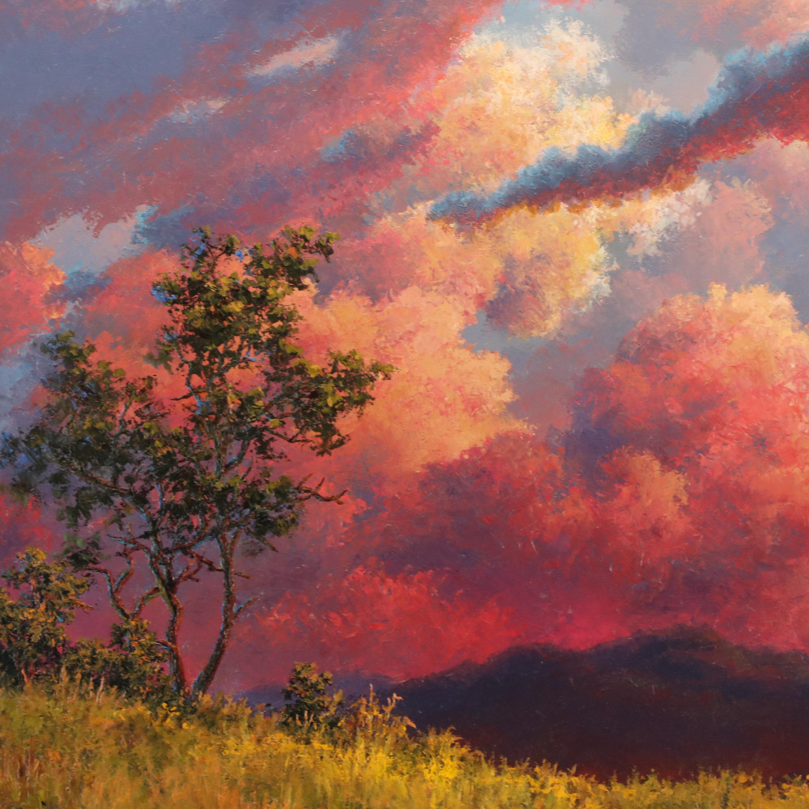 Sunset Landscape Oil Painting Featuring Tree