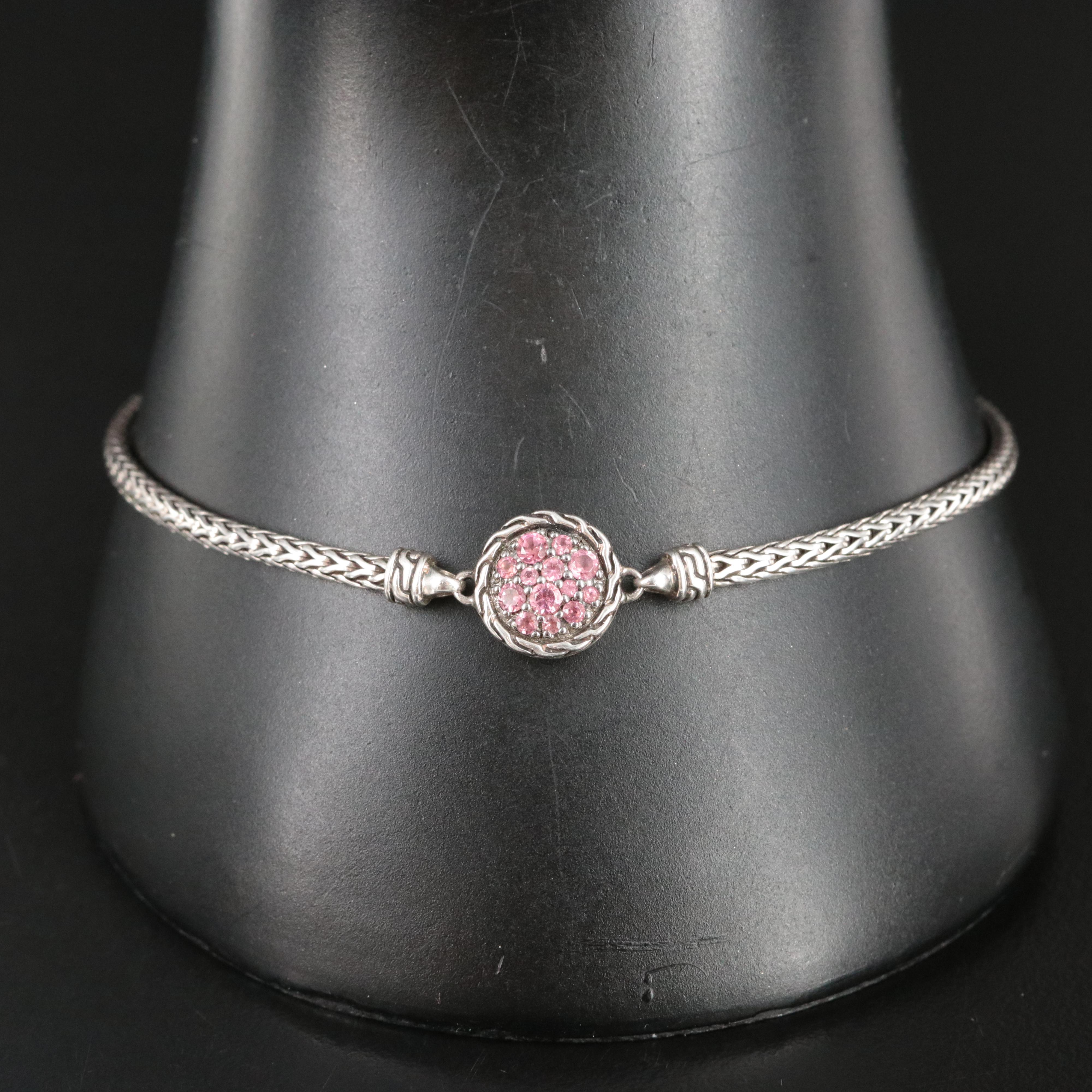 John Hardy Classic Chain Sterling and Pink Tourmaline Bolo Bracelet
