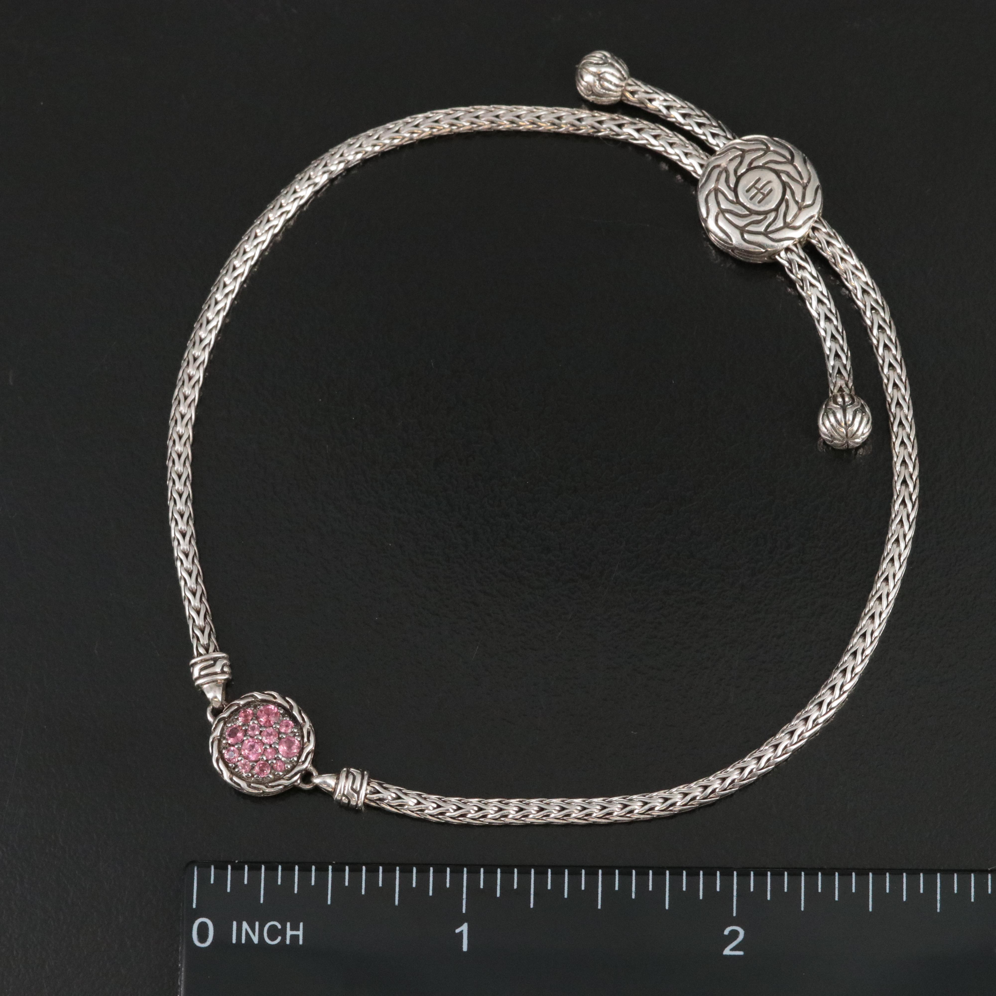 John Hardy Classic Chain Sterling and Pink Tourmaline Bolo Bracelet