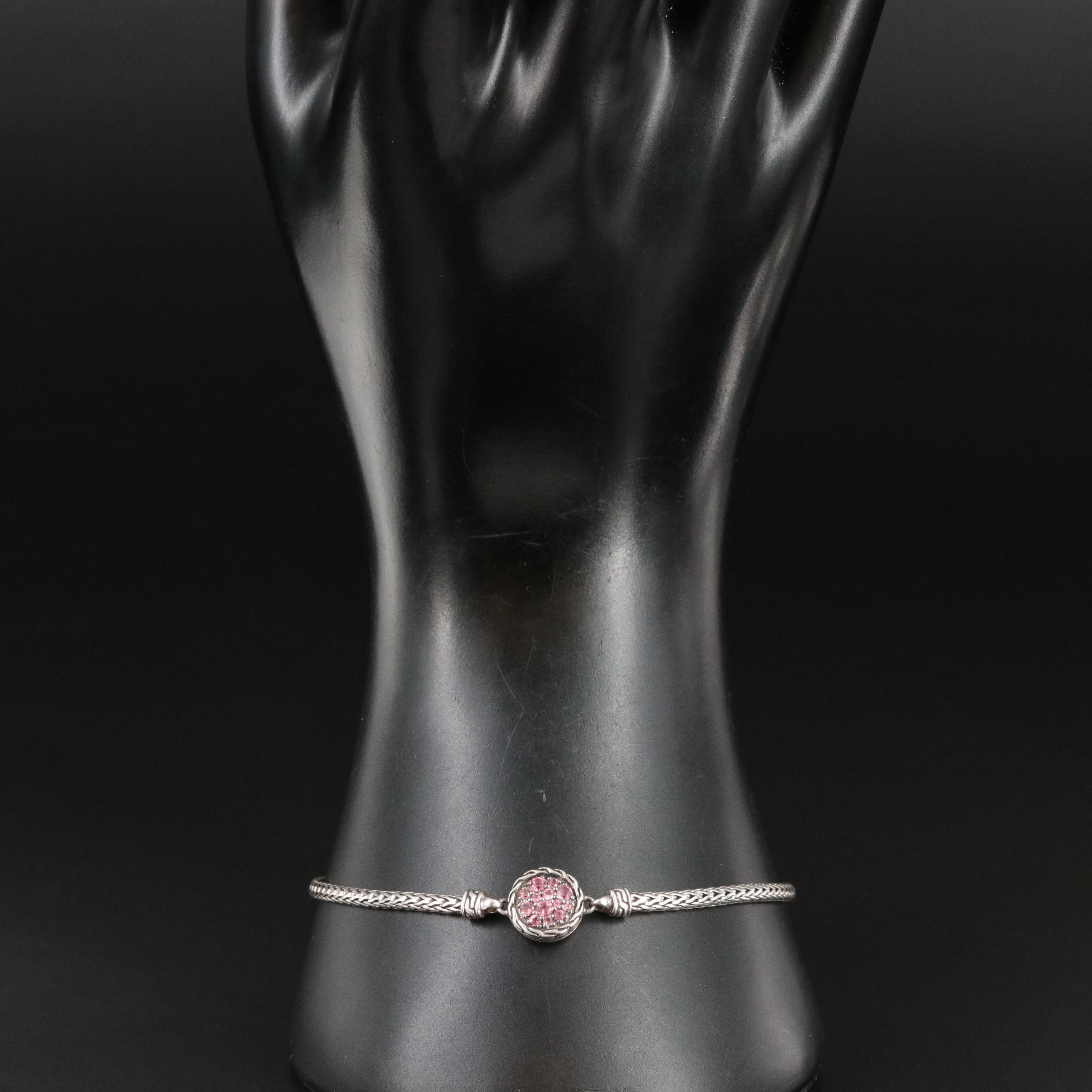 John Hardy Classic Chain Sterling and Pink Tourmaline Bolo Bracelet