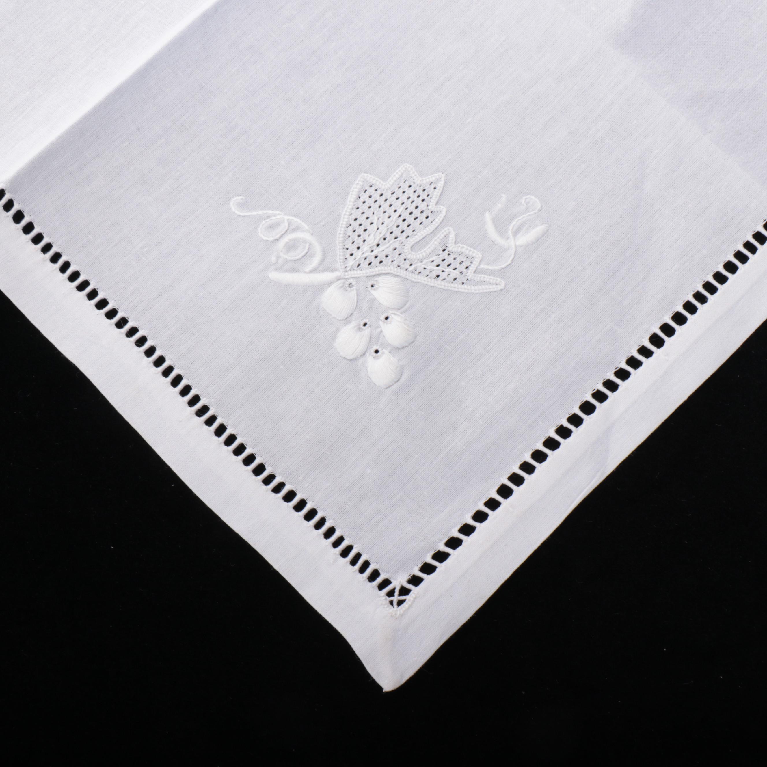 English Ivy Embroidered Linen Tablecloths and Napkins