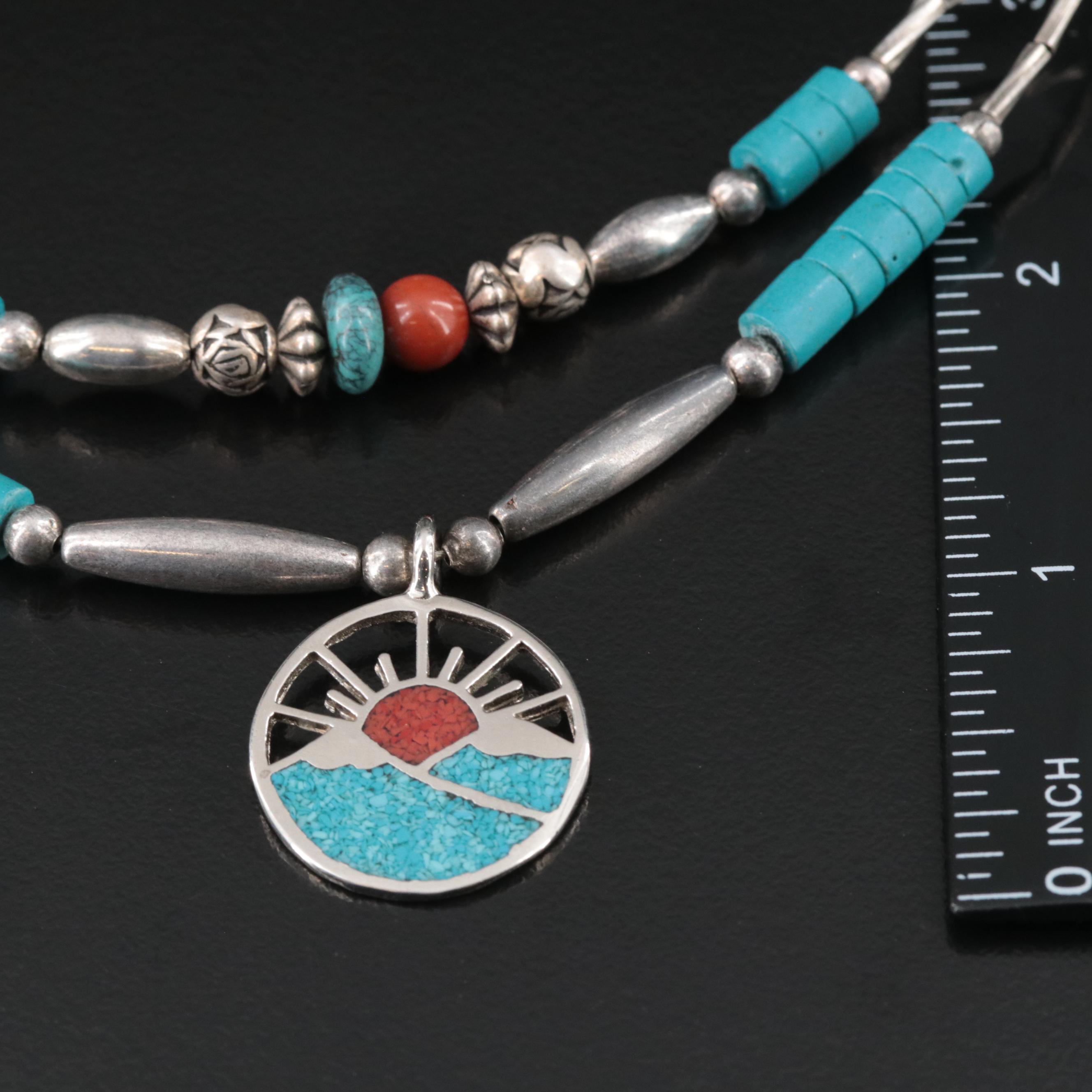 Southwestern Faux Turquoise and Faux Coral Bracelet and Necklace