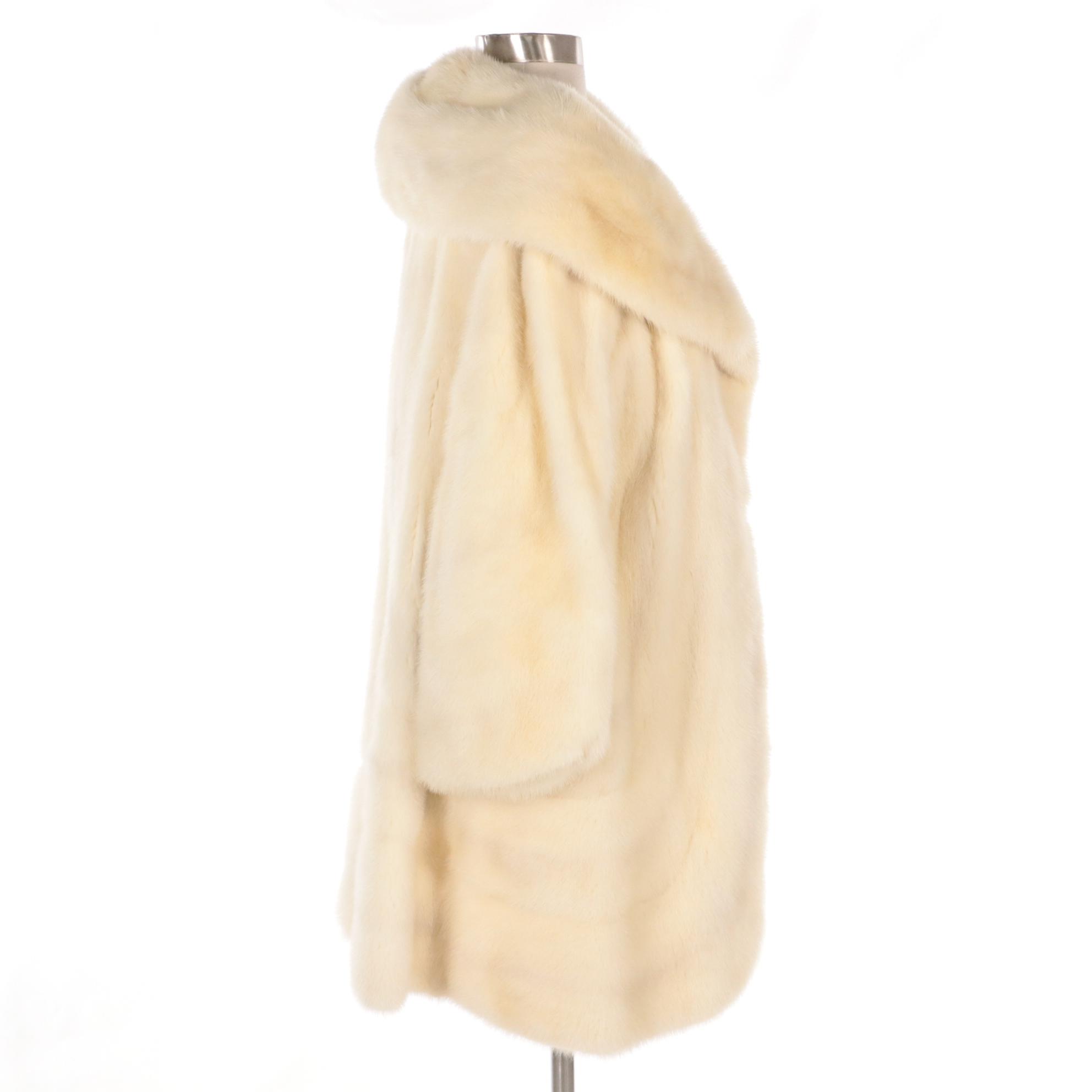 Natural White Mink Fur Stroller Coat from Pollack's Mink Farm