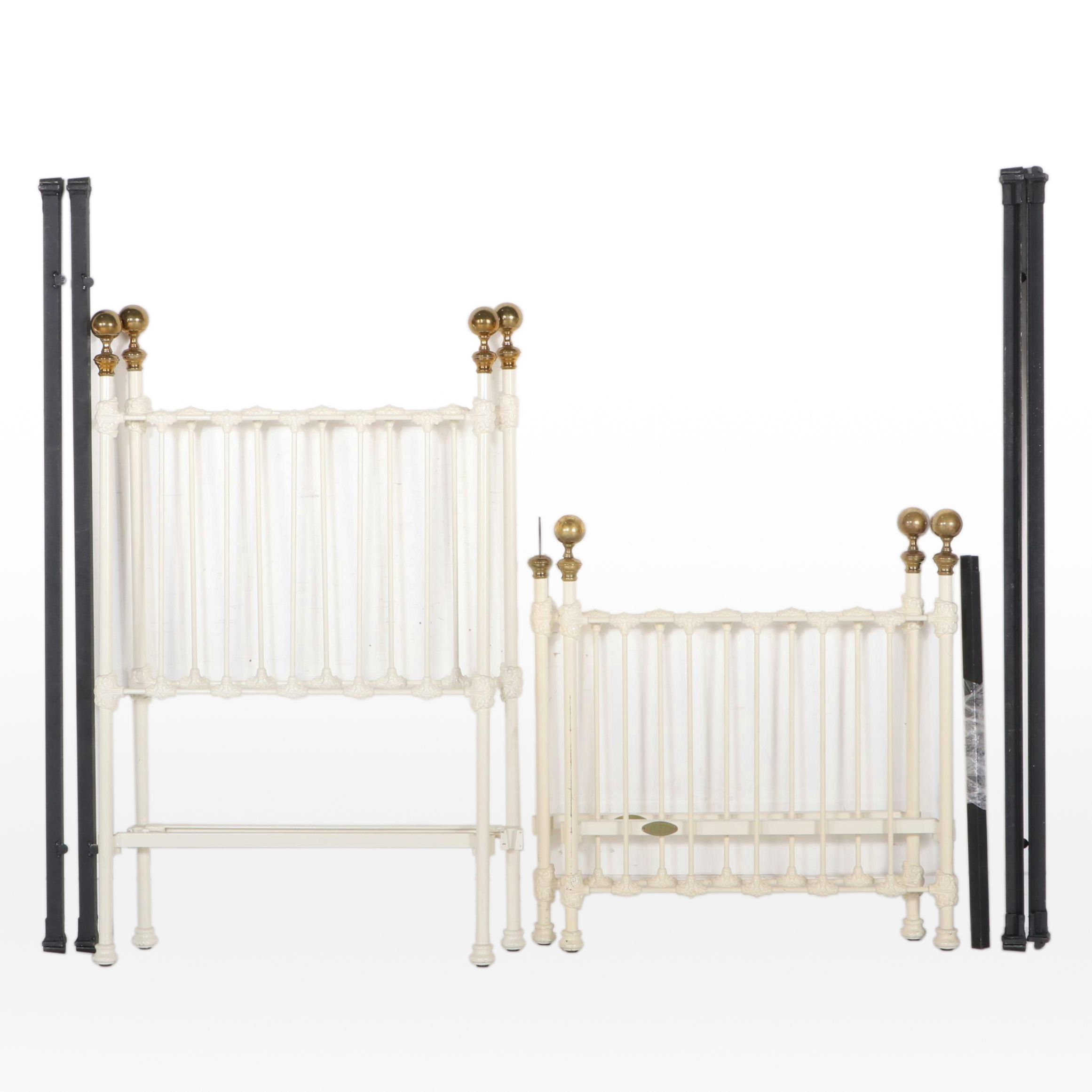 Brass Beds of Virginia Painted Cast Metal Twin Bed Frames with Brass Finials