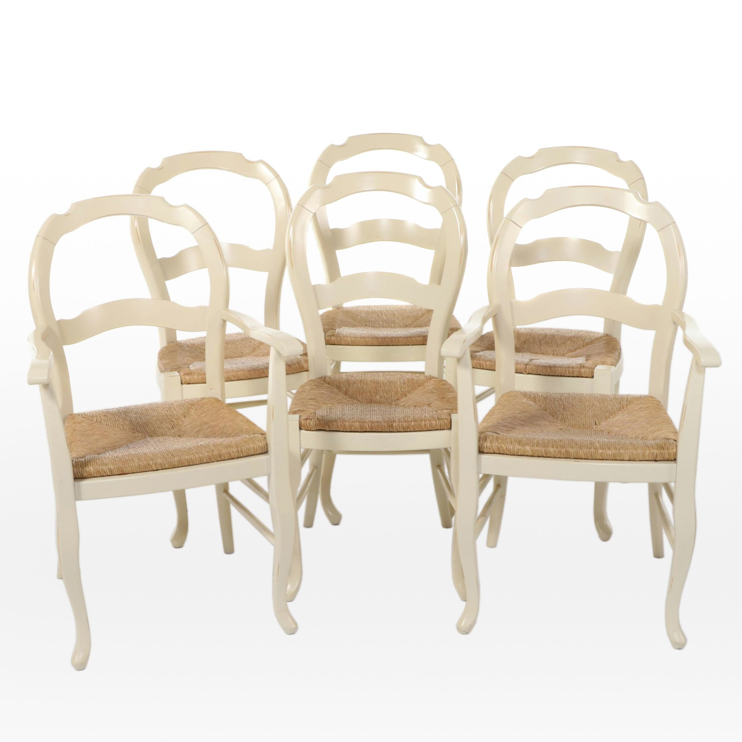 Six Pottery Barn "French Country" Dining Chairs in Antique White