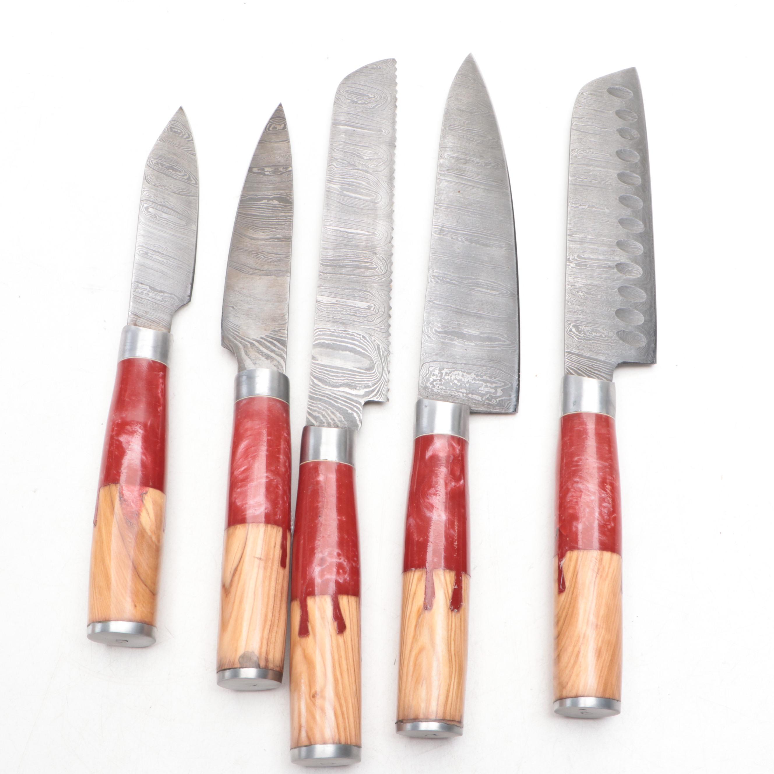 Damascus Steel Chef's Knife Set with Resin and Wood Handles