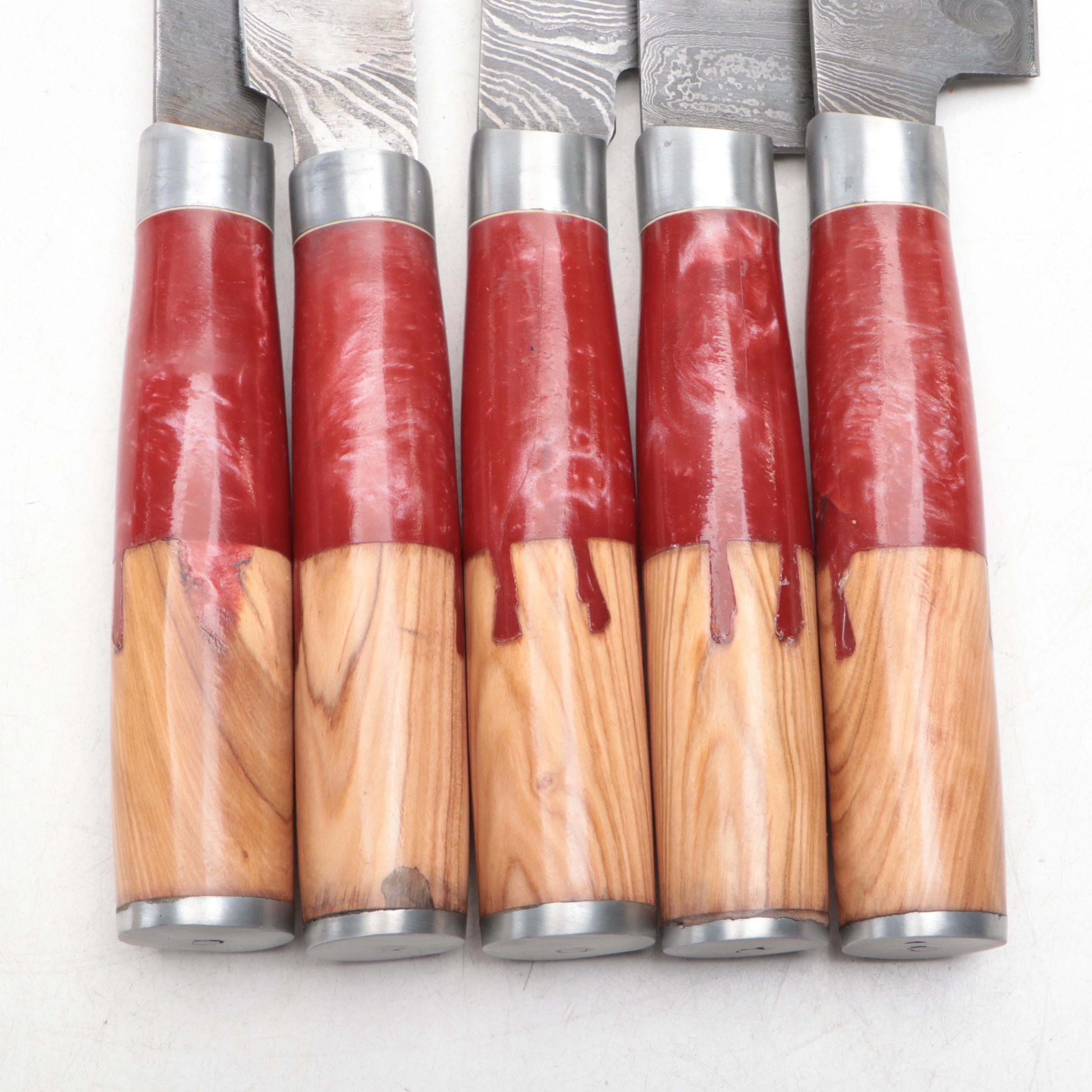 Damascus Steel Chef's Knife Set with Resin and Wood Handles