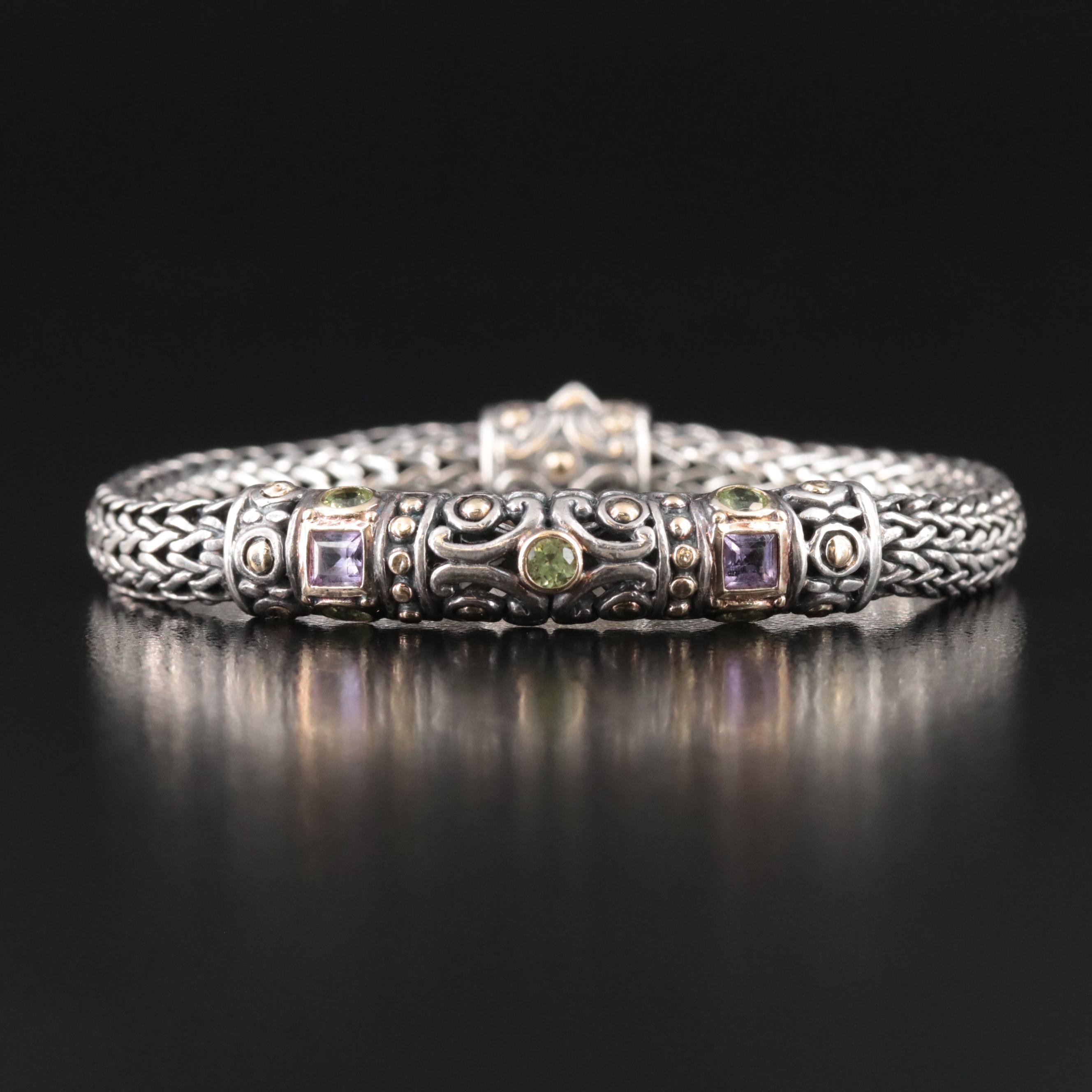 John Hardy Sterling Peridot and Amethyst Bracelet with 18K Accents
