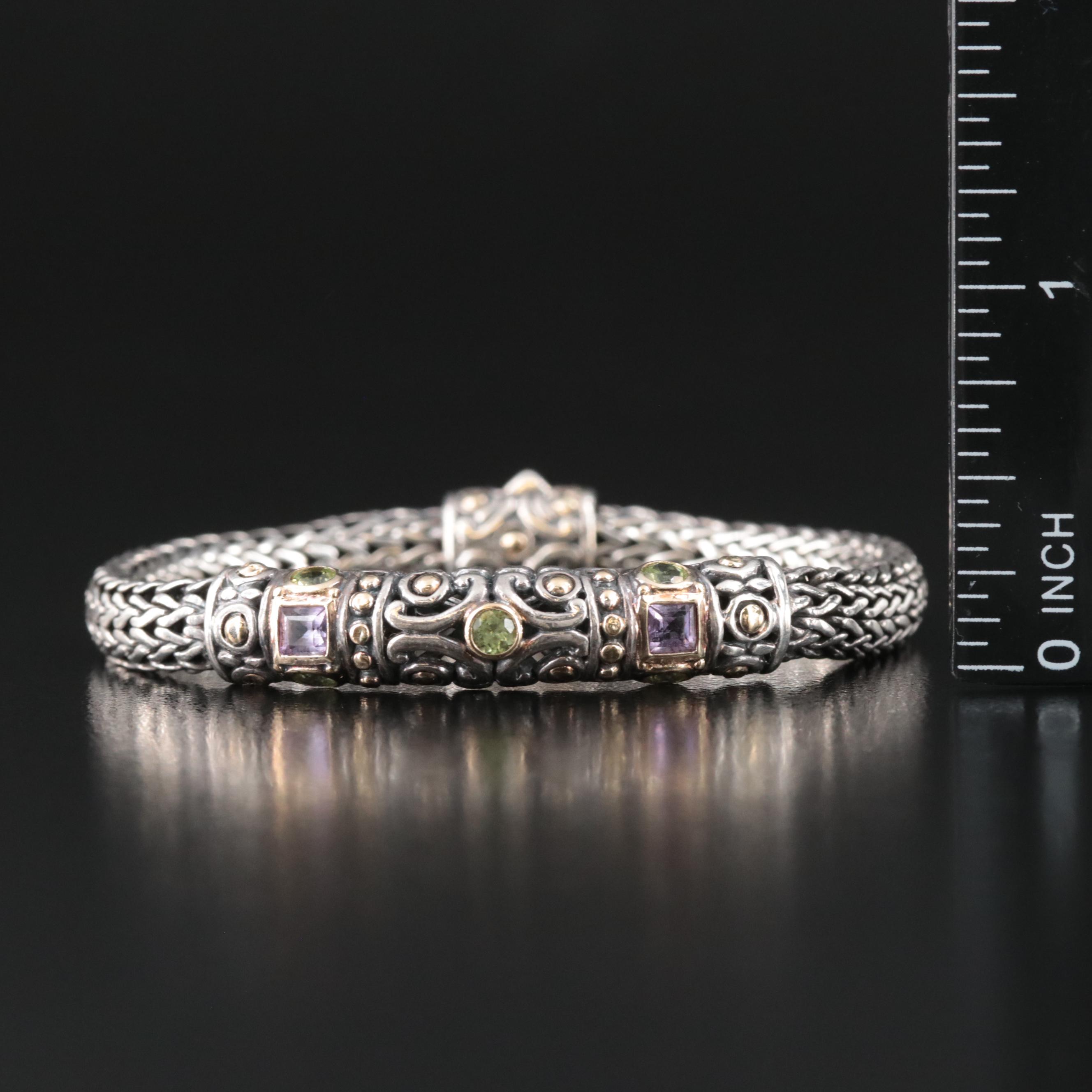 John Hardy Sterling Peridot and Amethyst Bracelet with 18K Accents