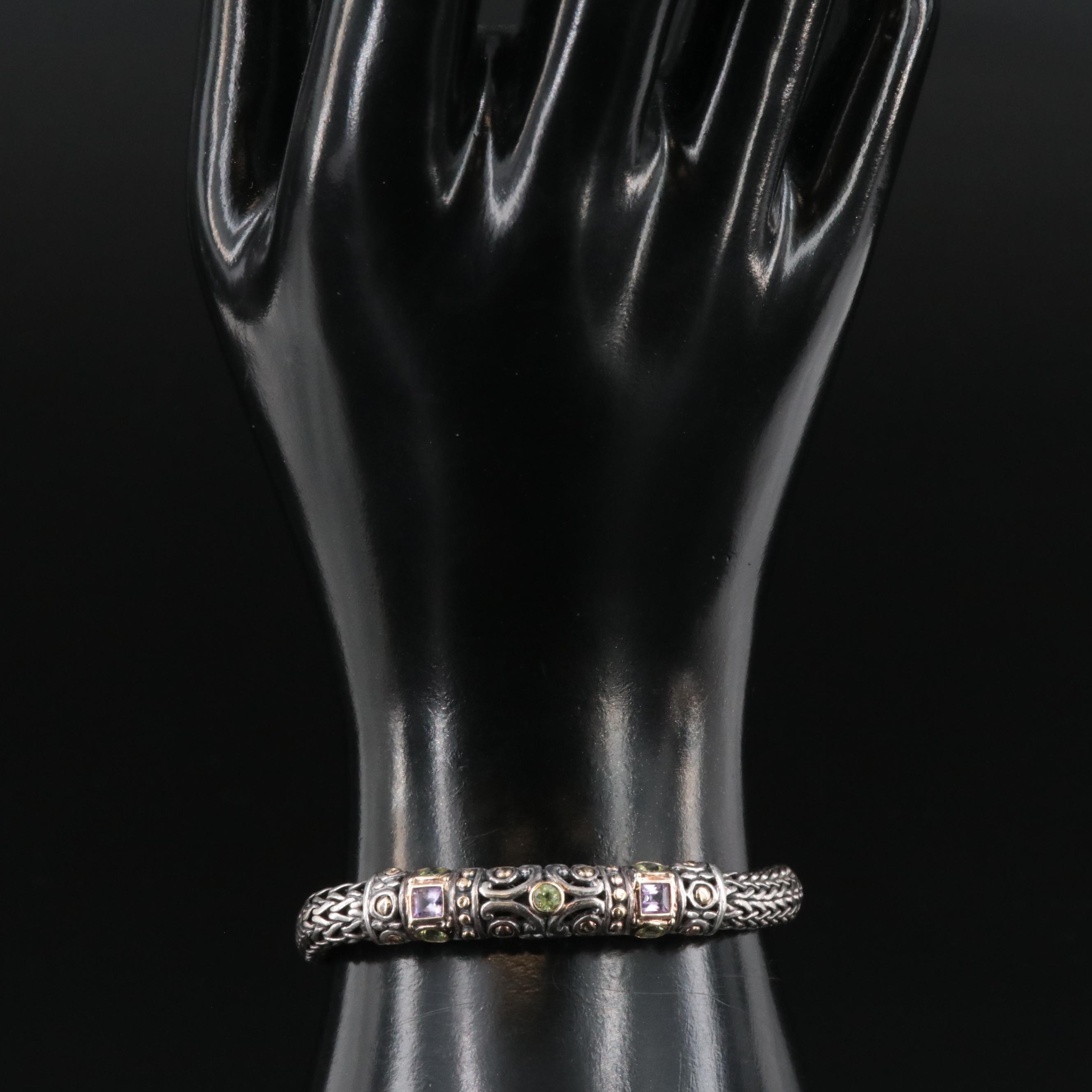 John Hardy Sterling Peridot and Amethyst Bracelet with 18K Accents