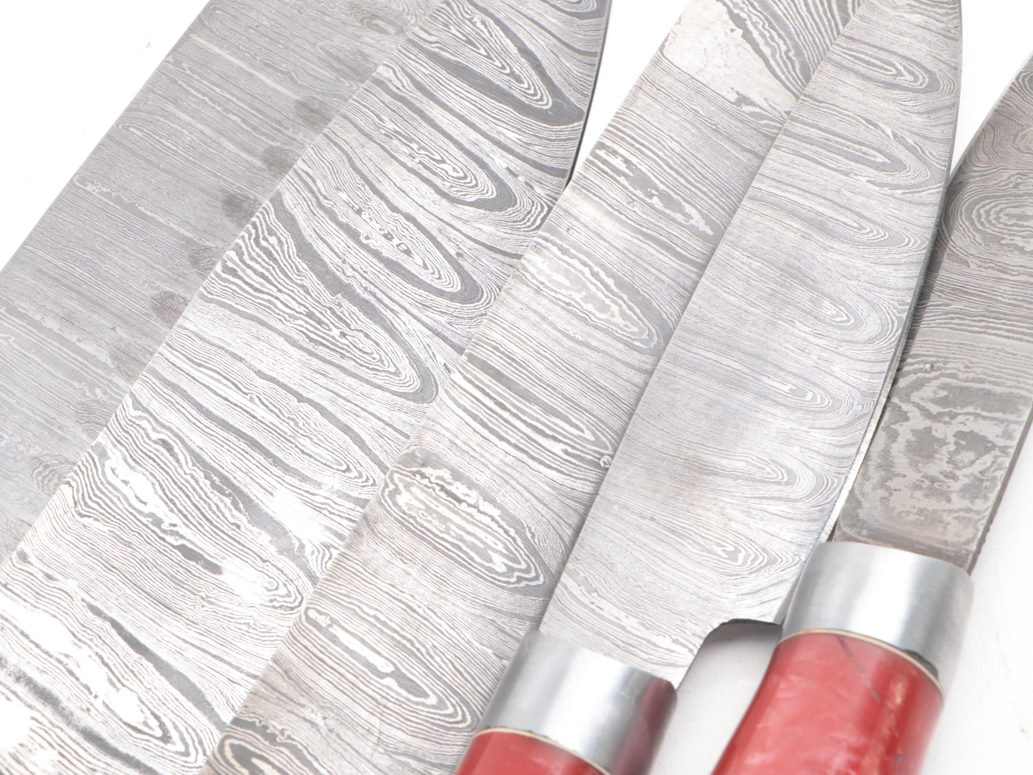 Damascus Steel Chef's Knife Set with Resin and Wood Handles