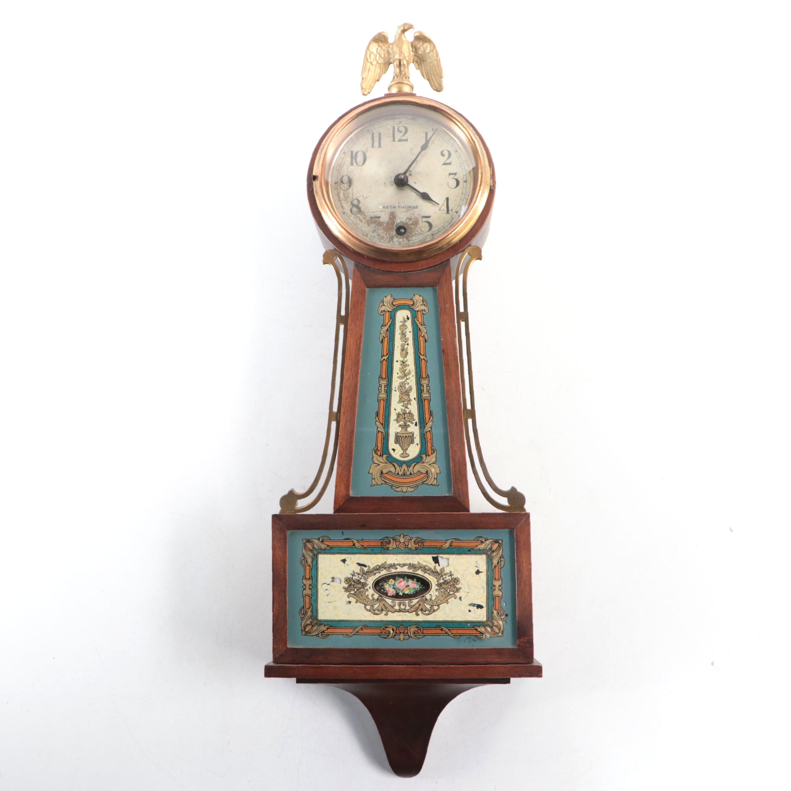Seth Thomas Wooden and Reverse Painted Glass Banjo Clock, Early 20th Century
