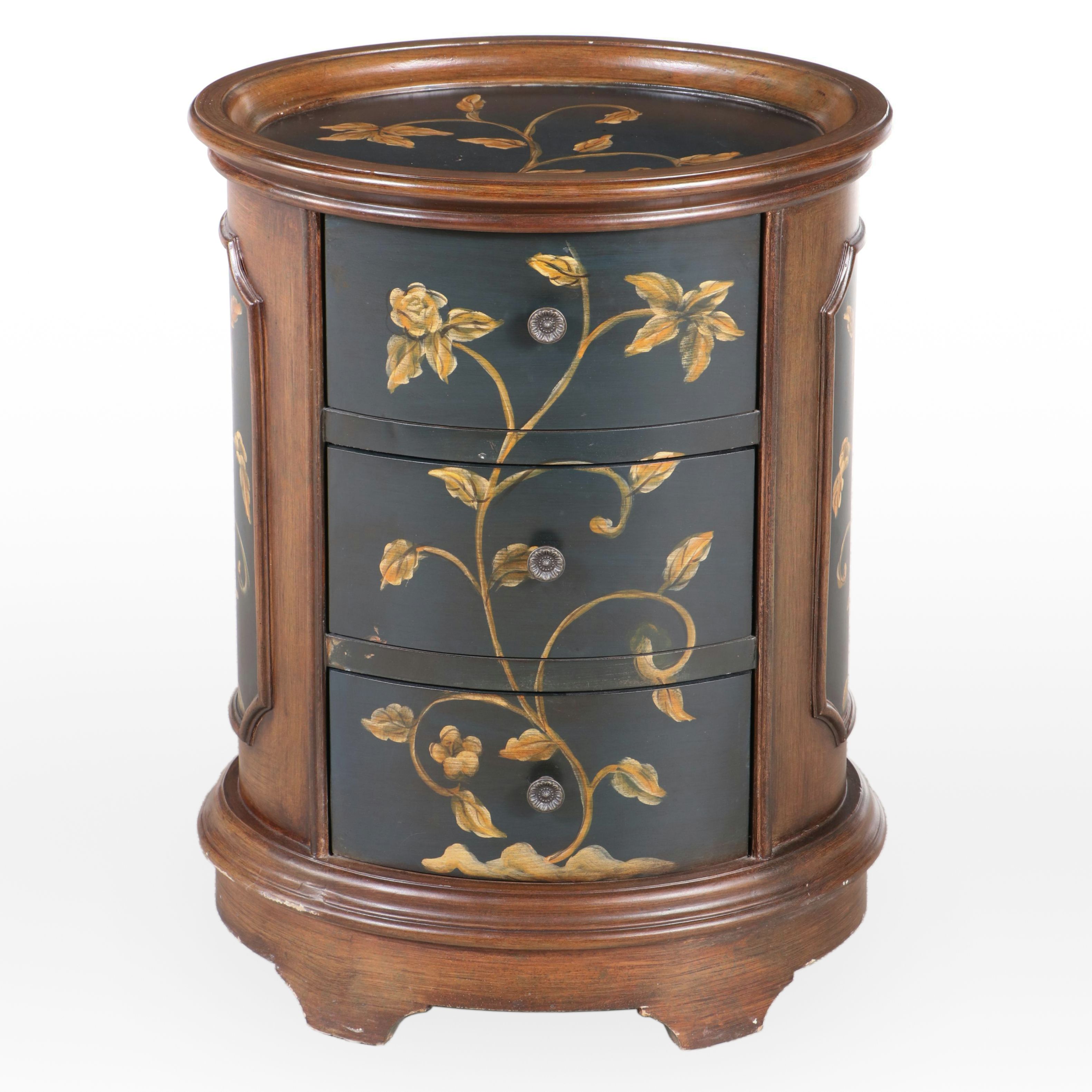 Stein World "Ophelia" Floral-Decorated Three-Drawer Chairside Chest