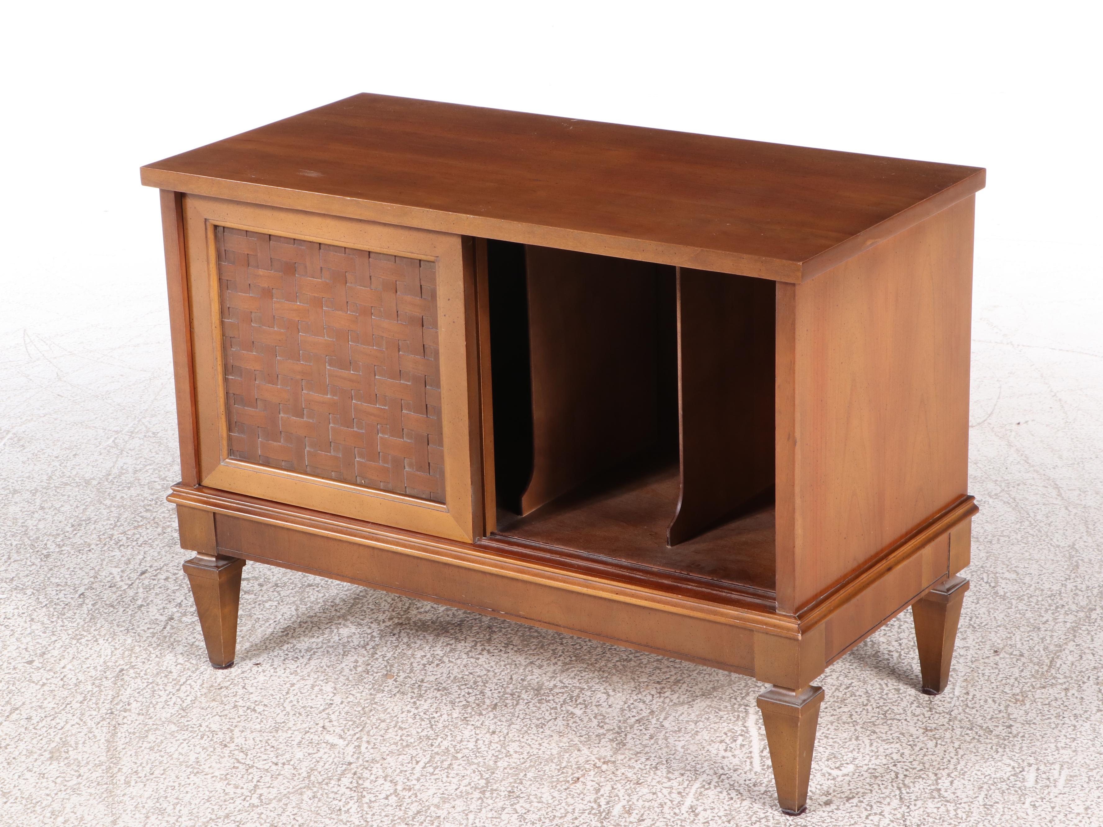 Mid Century Modern Lane Basket Weave Walnut Cabinet