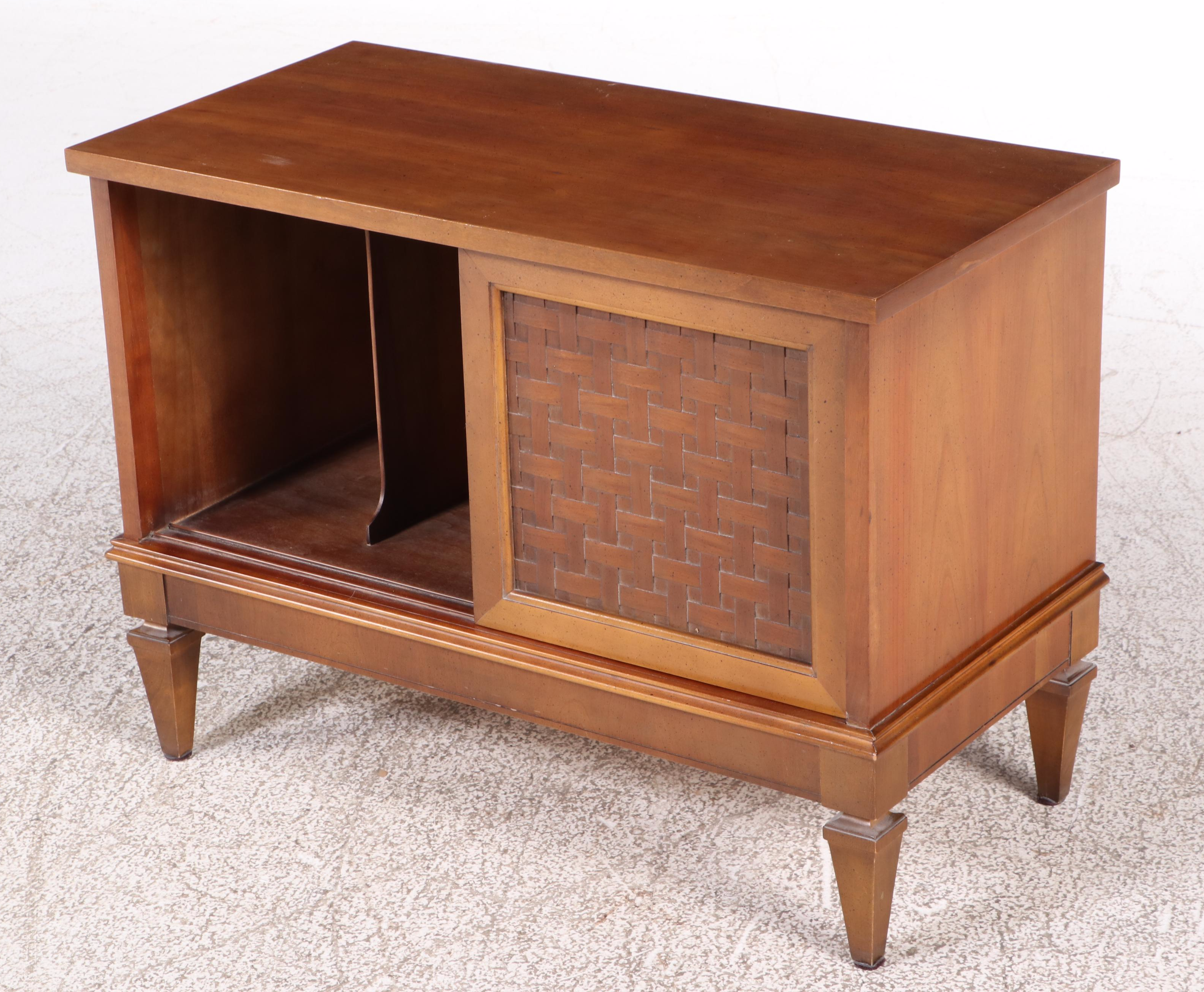 Mid Century Modern Lane Basket Weave Walnut Cabinet