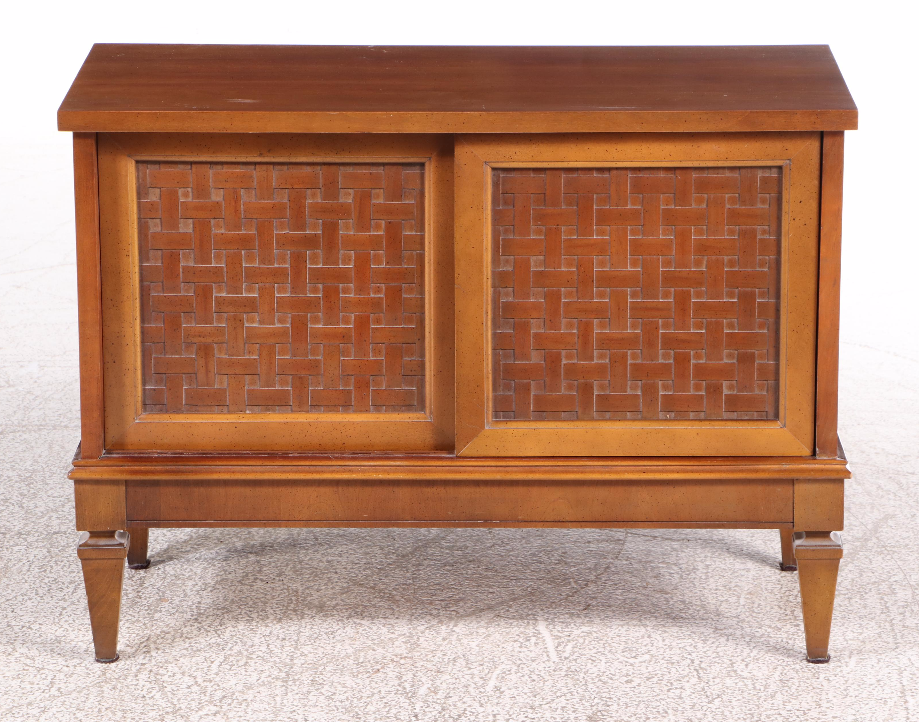 Mid Century Modern Lane Basket Weave Walnut Cabinet
