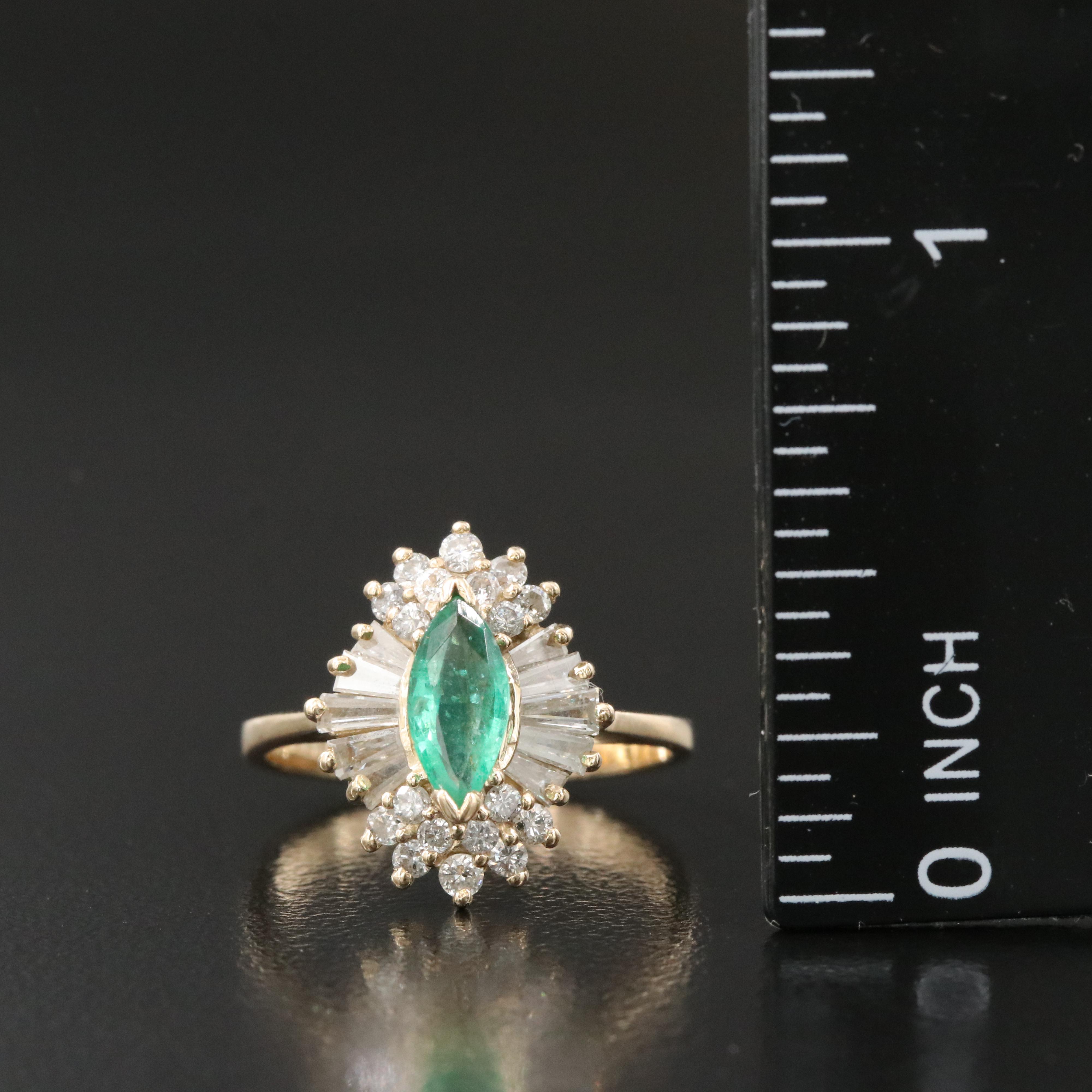 14K Emerald and Diamond Ballerina Ring
