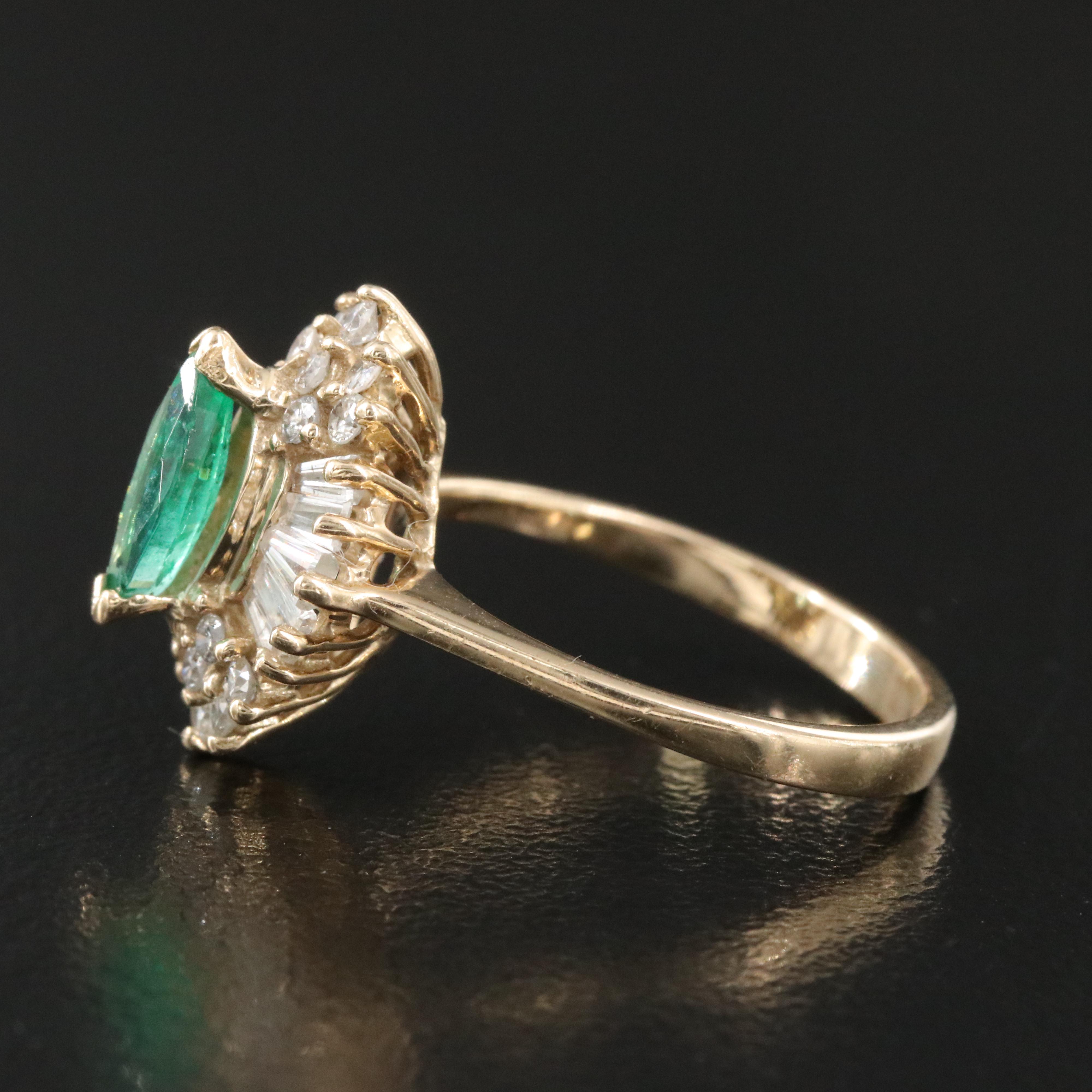 14K Emerald and Diamond Ballerina Ring