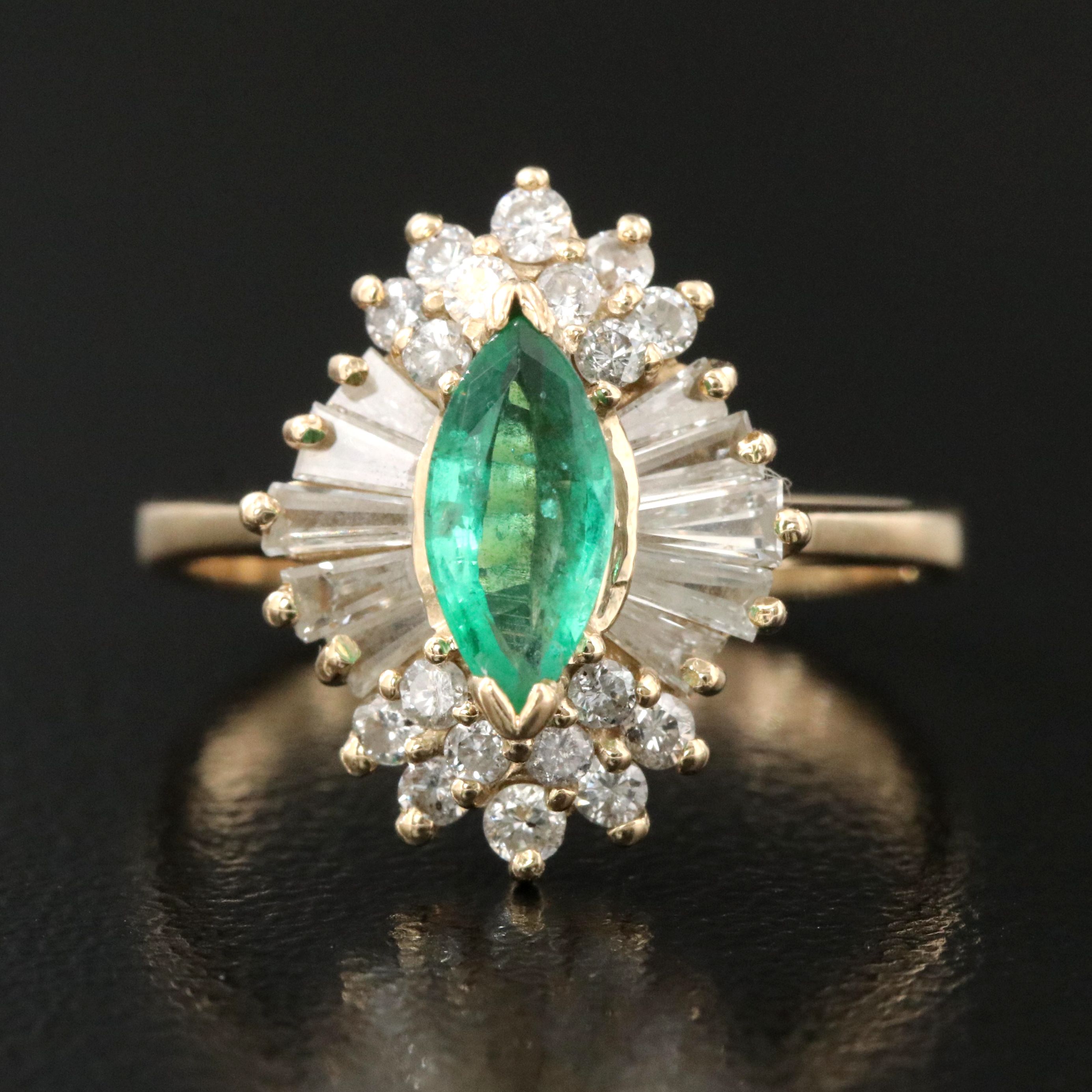 14K Emerald and Diamond Ballerina Ring