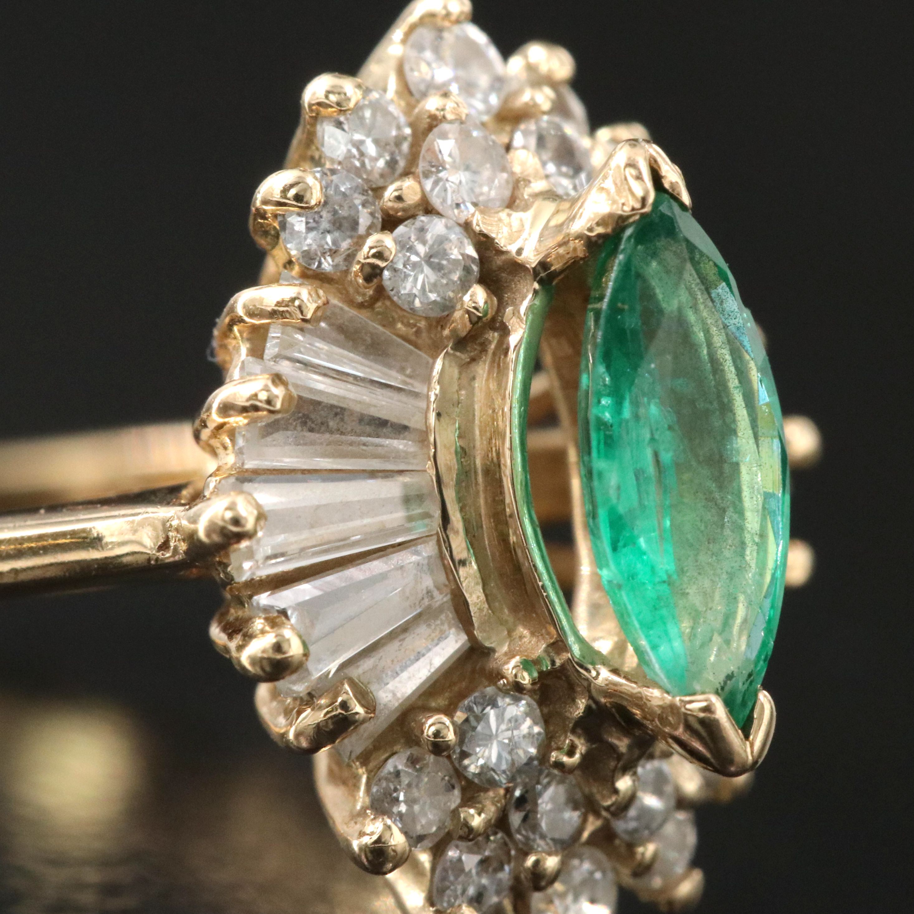 14K Emerald and Diamond Ballerina Ring