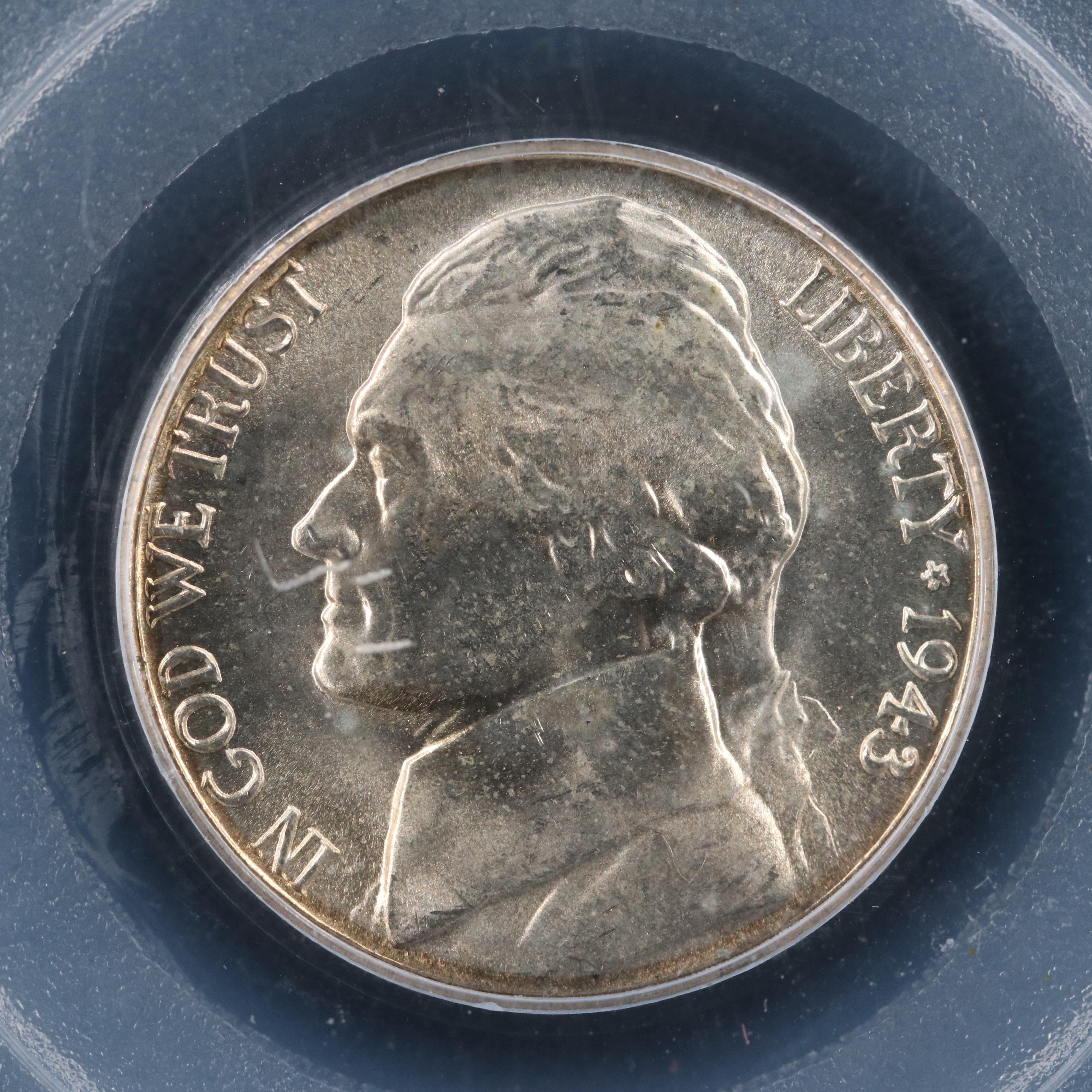 Three PCGS MS66 Silver war nickels 1943-S, 1944-S, and 1945-S