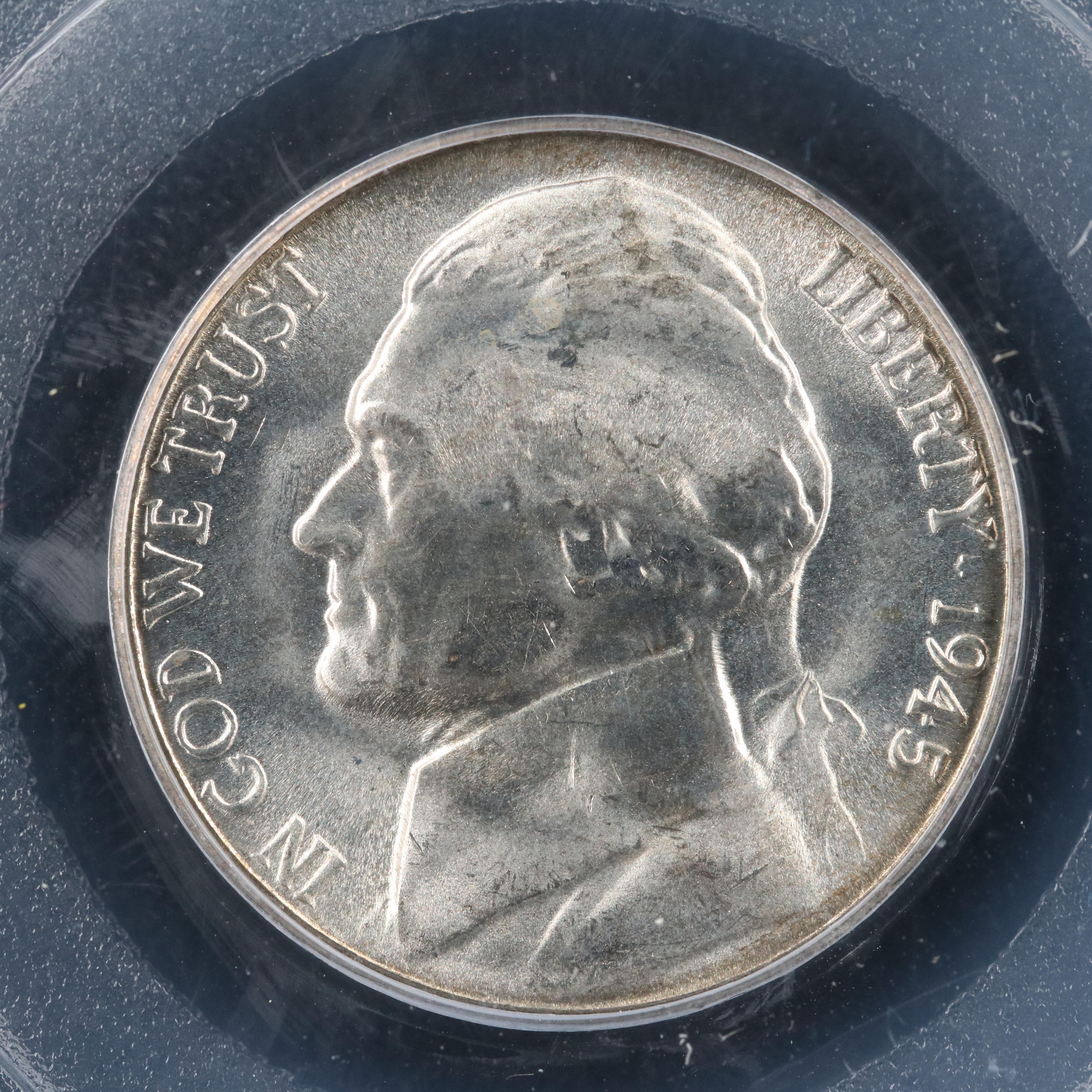 Three PCGS MS66 Silver war nickels 1943-S, 1944-S, and 1945-S