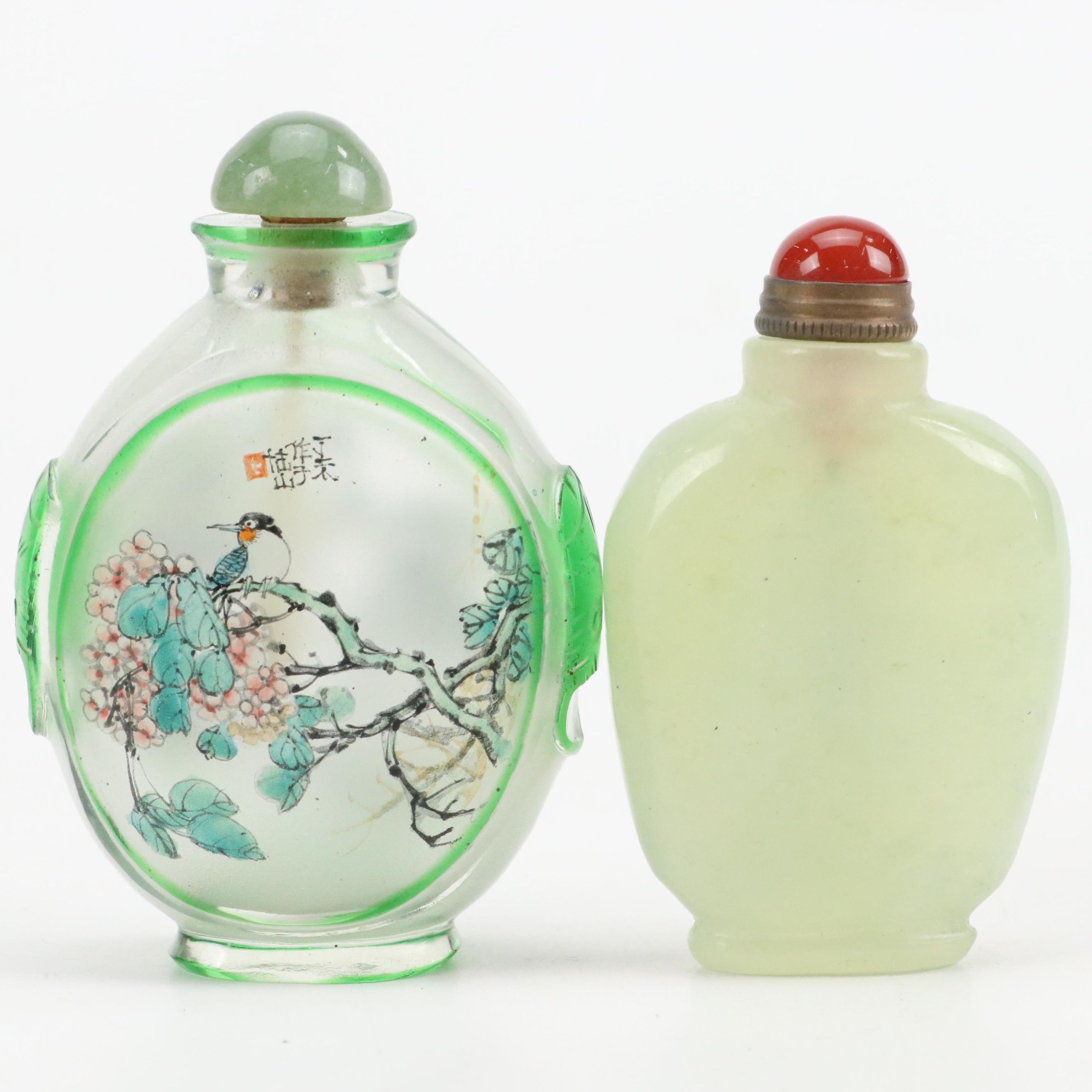Reverser Painted Glass with Stone Snuff Bottles