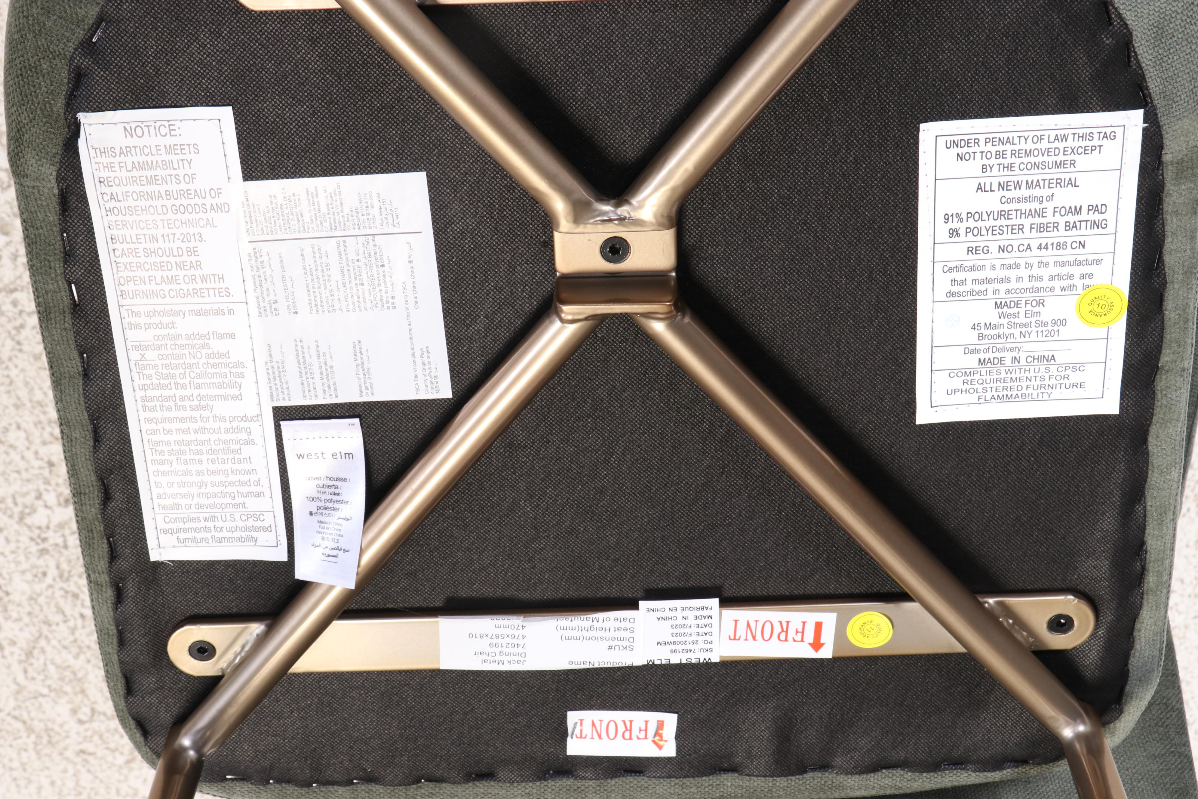 West Elm Jack Dining Chairs in Grey and Light Bronze, Matched Pair