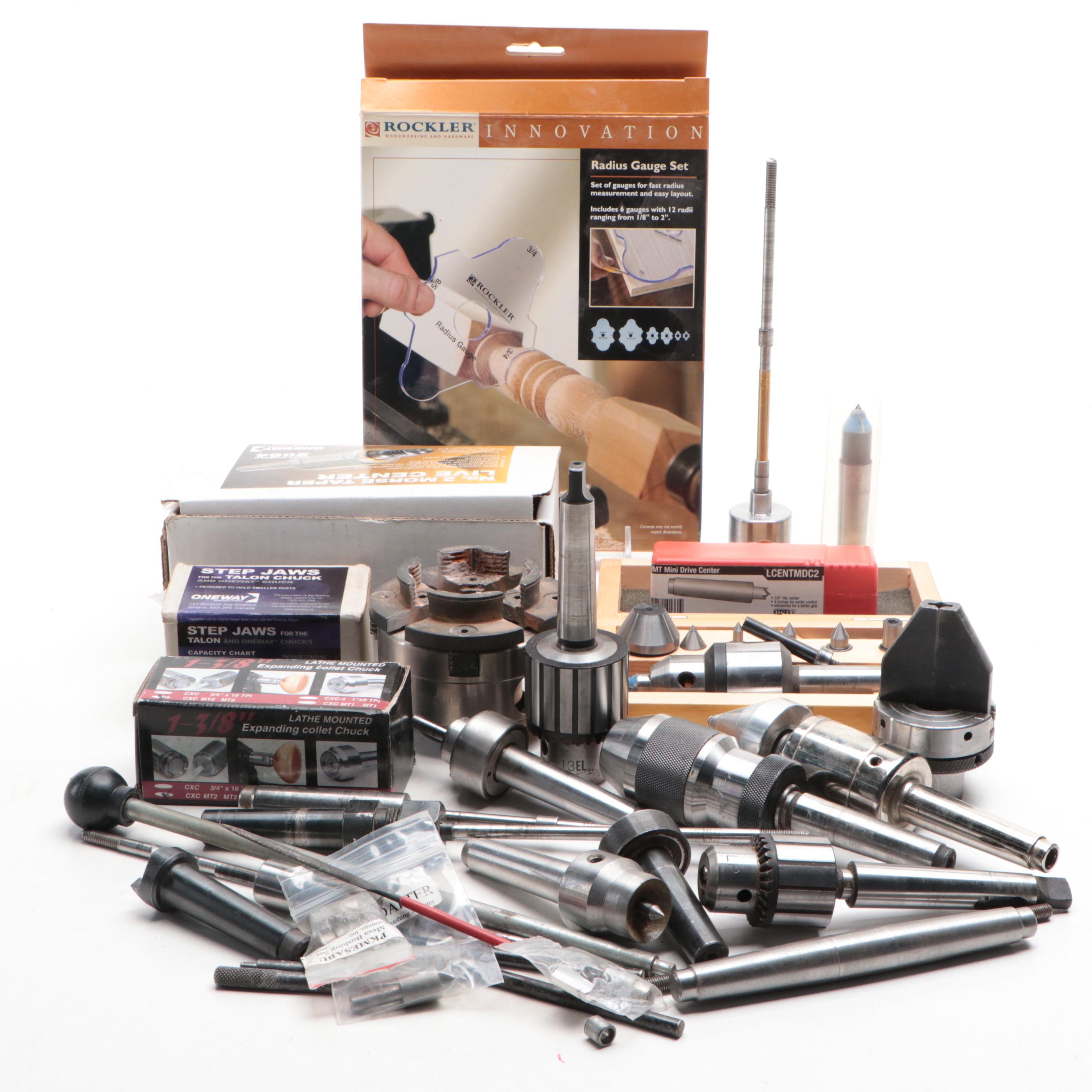 Woodworking Tools Including Rockler Radius Gauge Set with Woodcraft Sanding Drum