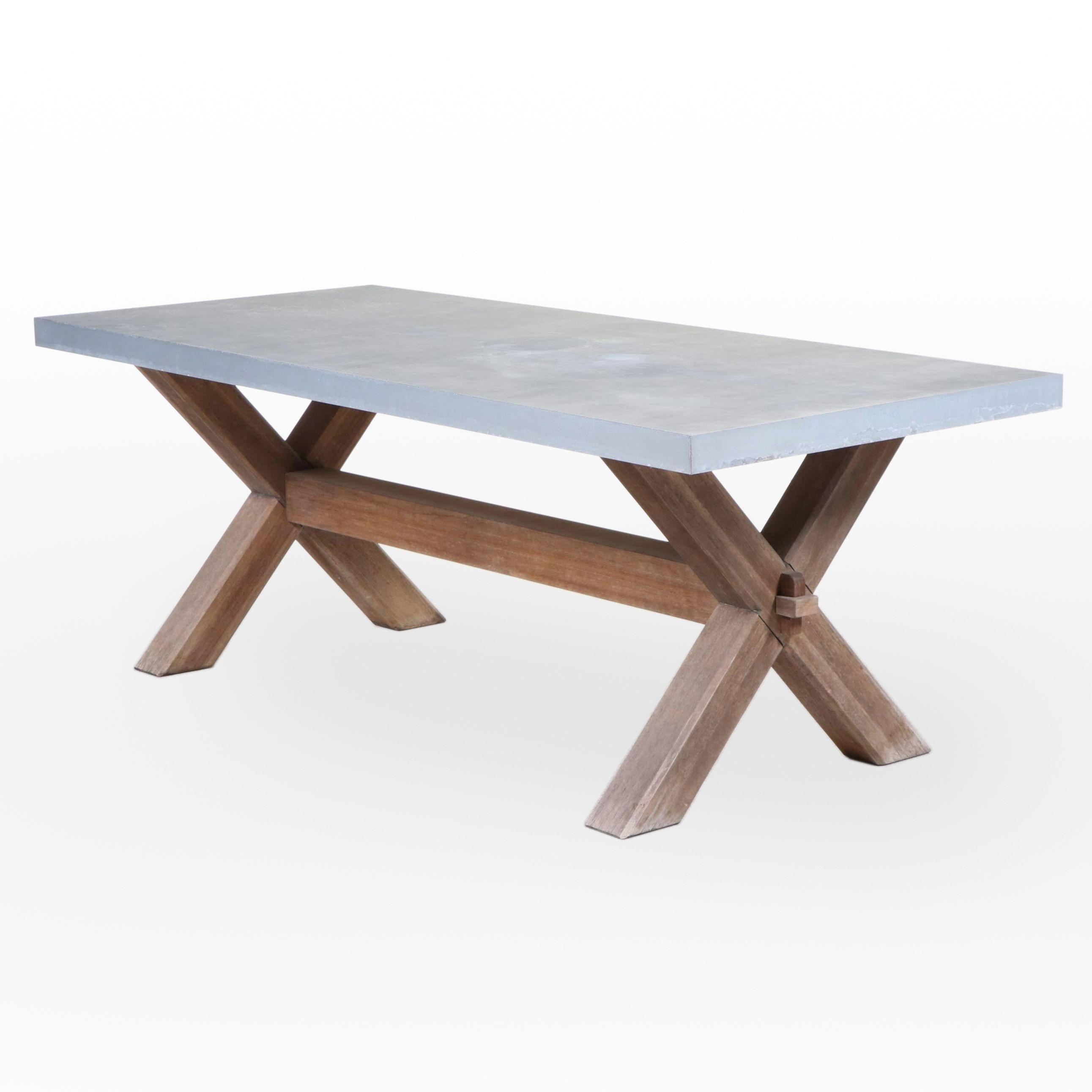 Pottery Barn "Abbott" Concrete and Acacia Outdoor Dining Table