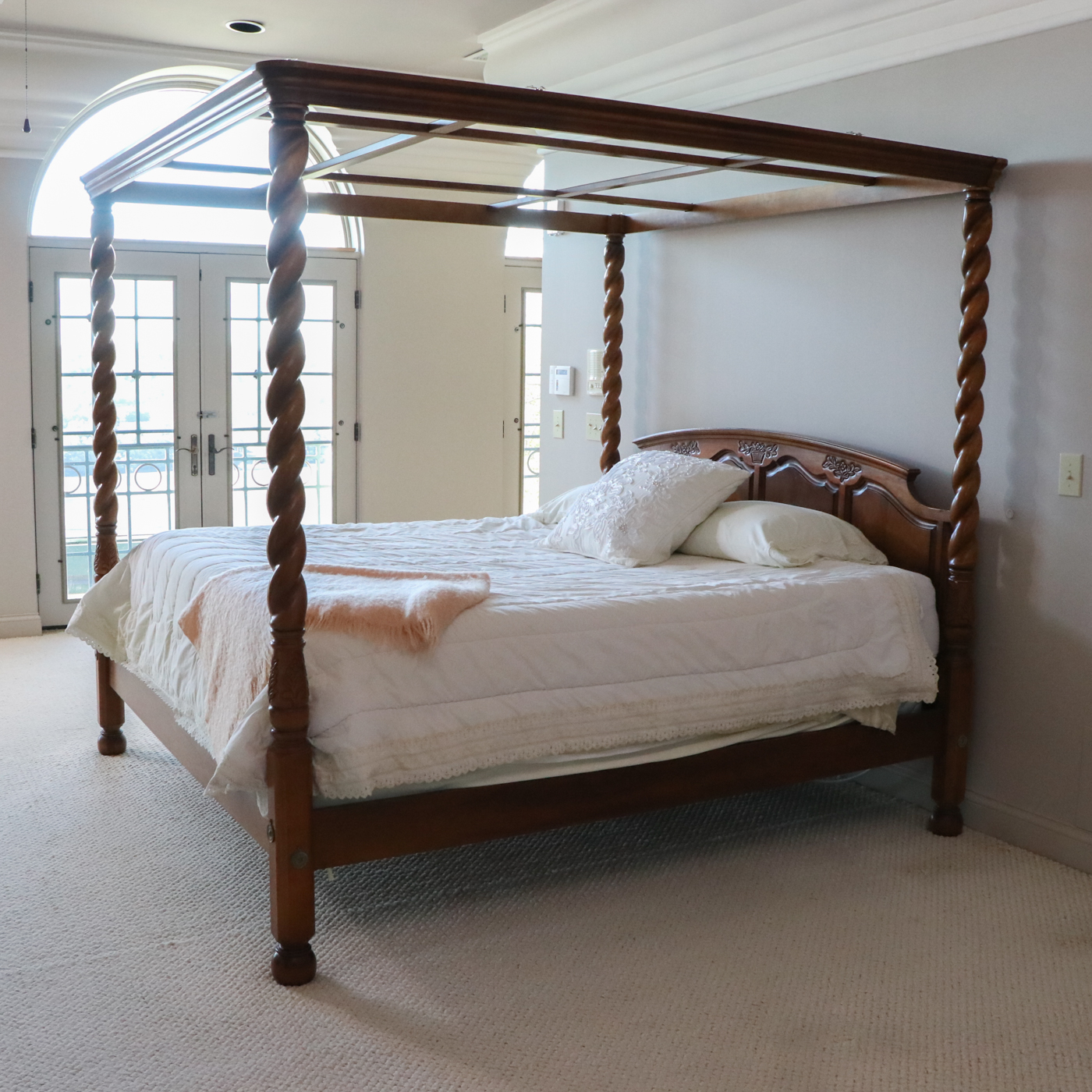 Carved Wood Barley Twist King Size Canopy Bed