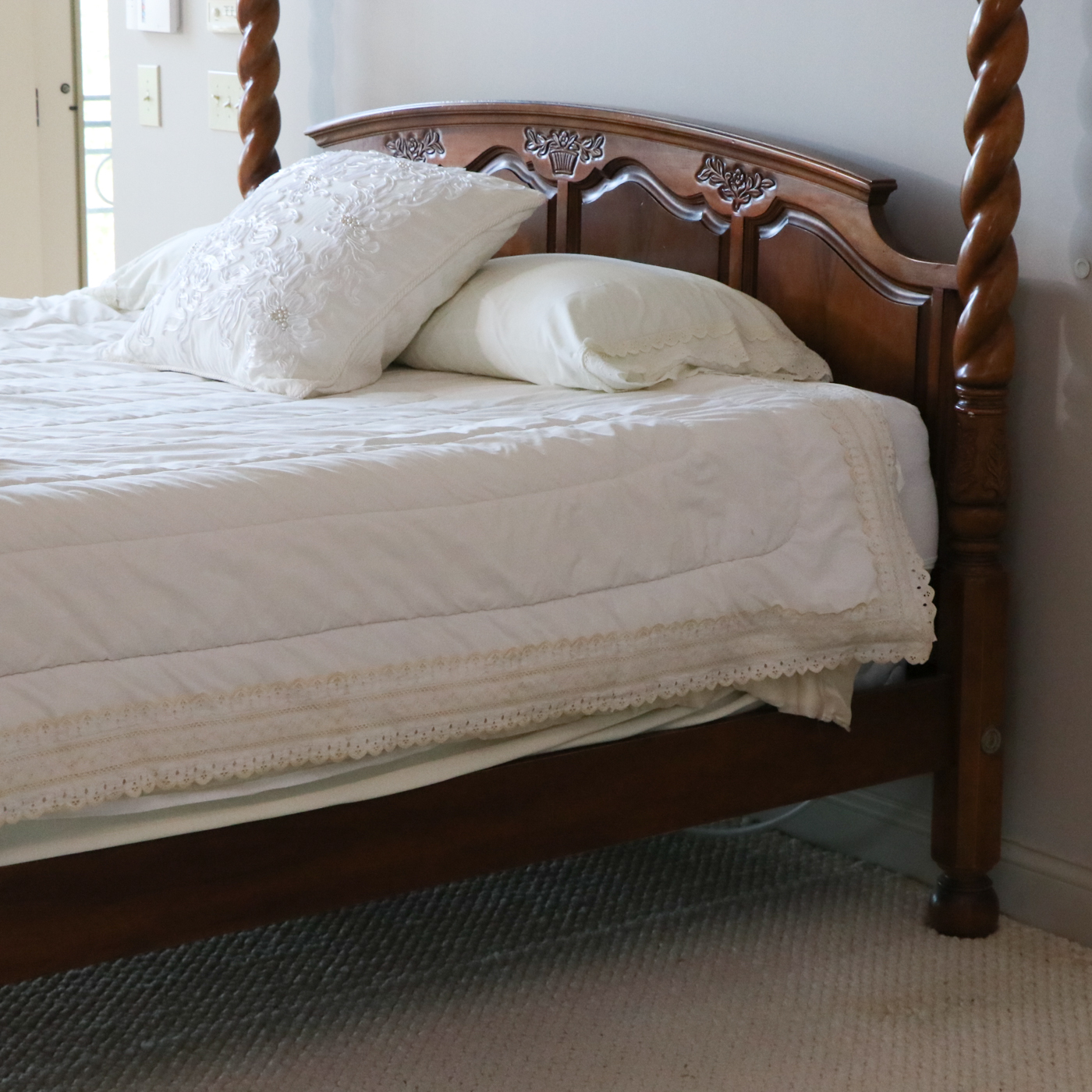 Carved Wood Barley Twist King Size Canopy Bed