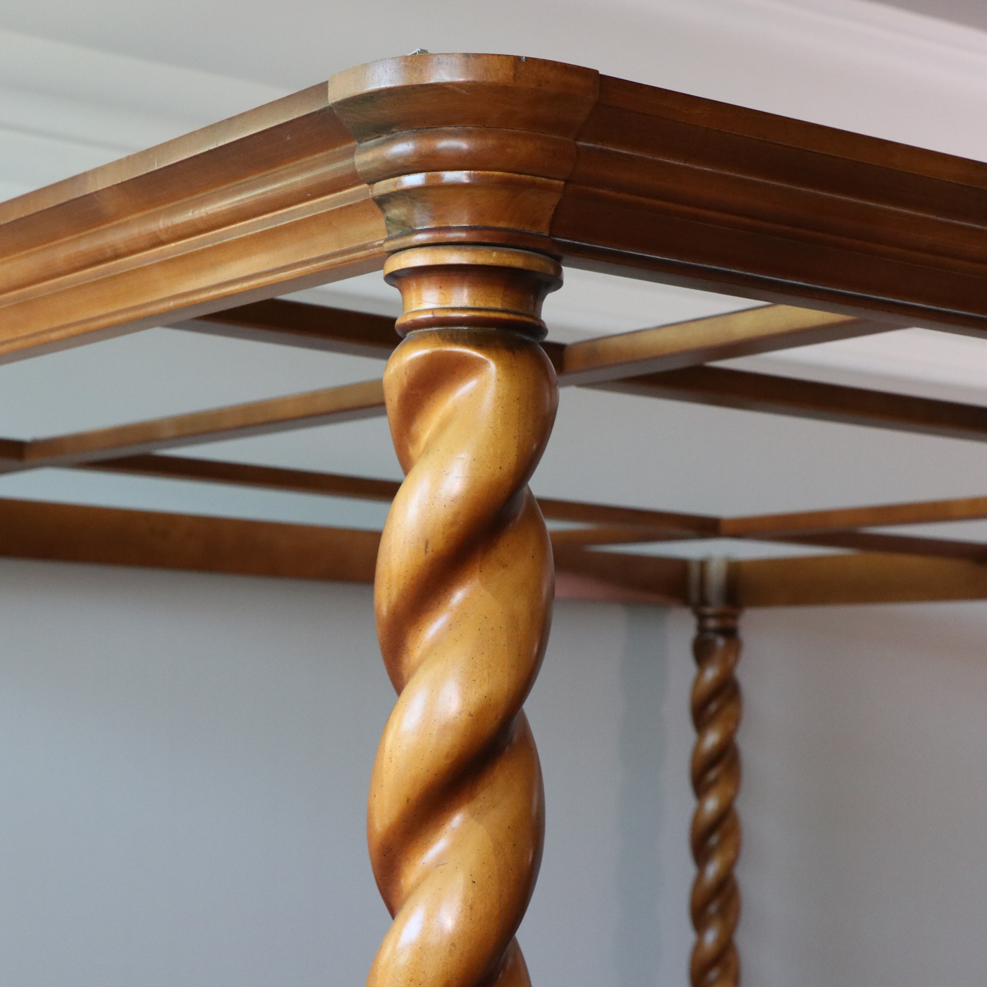 Carved Wood Barley Twist King Size Canopy Bed