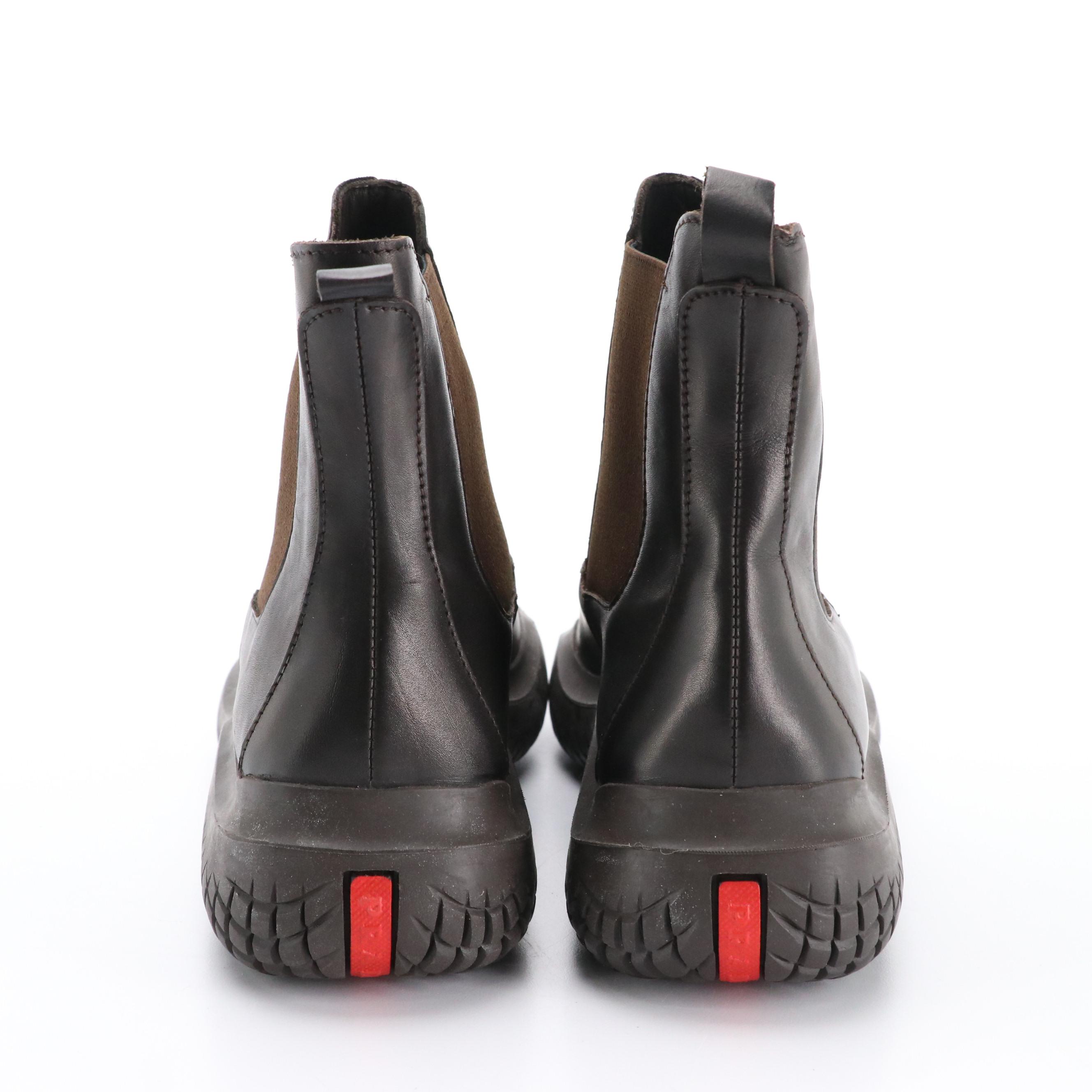Prada Sport Chelsea Leather Boots with Vibram Soles