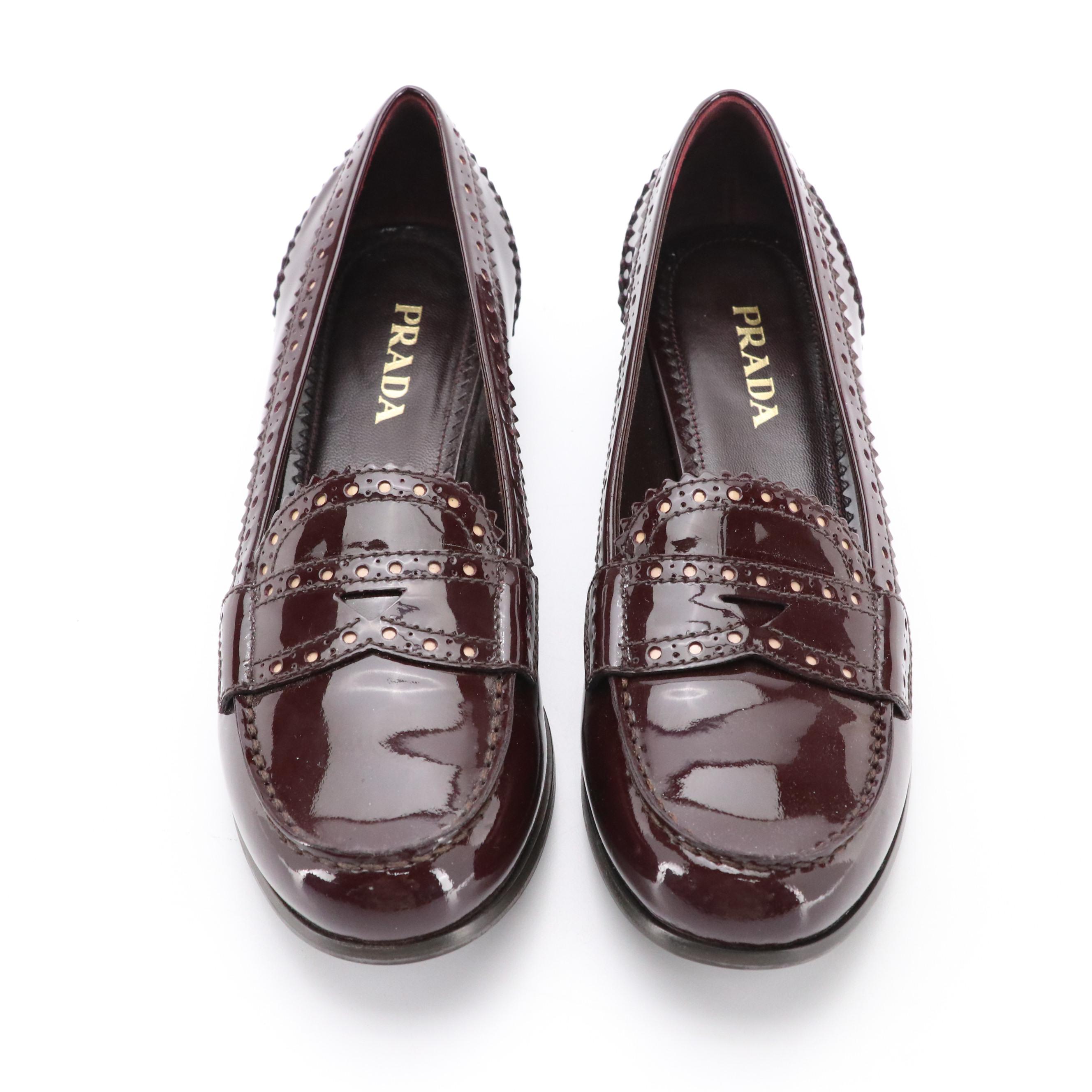 Prada Loafers in Burgundy Patent Leather with Box