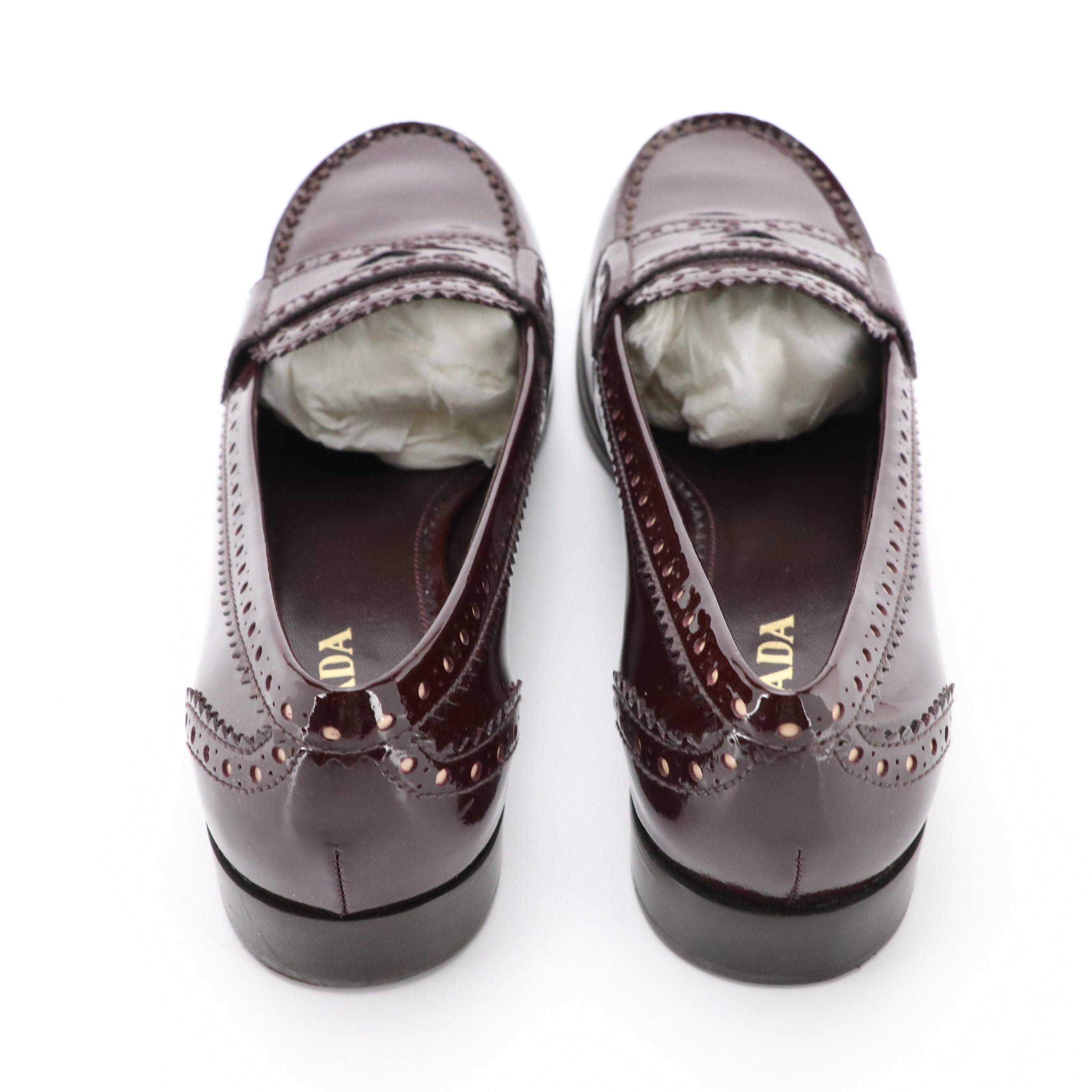 Prada Loafers in Burgundy Patent Leather with Box