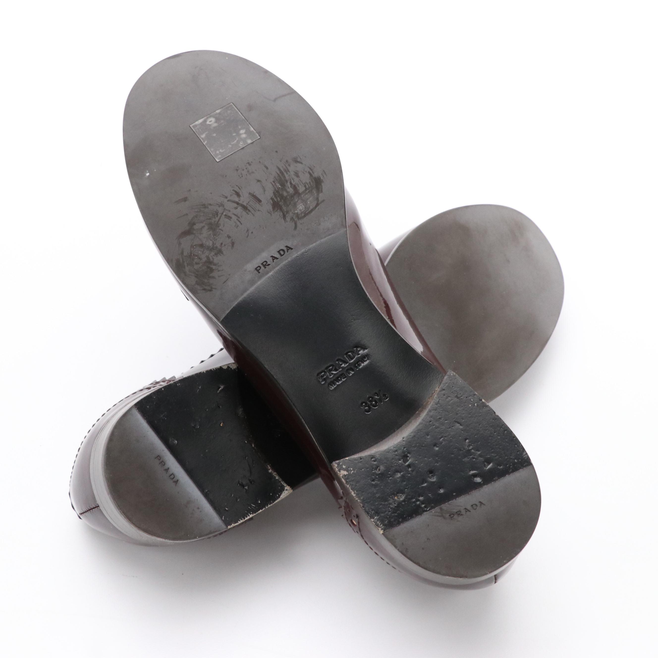 Prada Loafers in Burgundy Patent Leather with Box