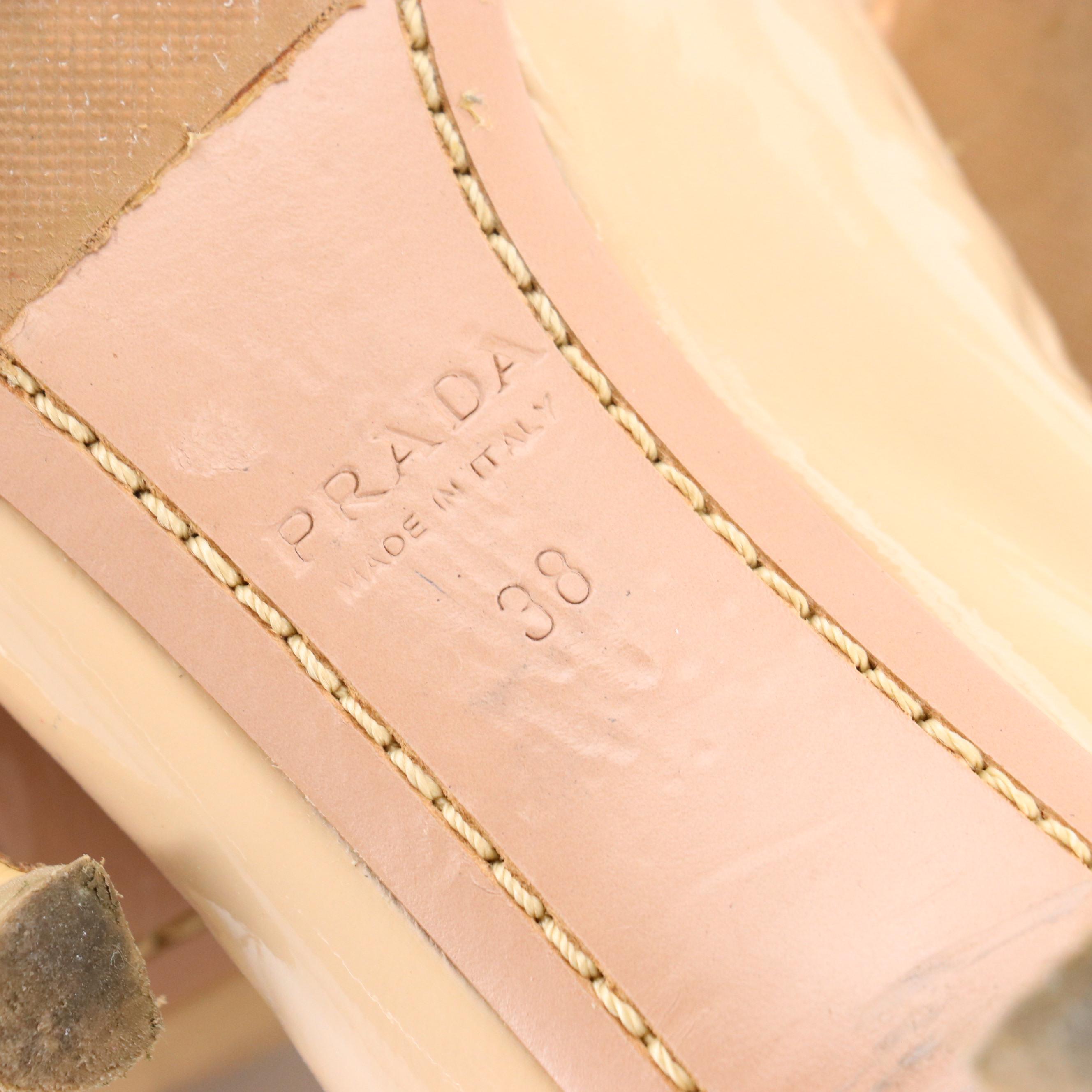 Prada Bow Accent Kitten Heels in Beige Patent Leather with Box