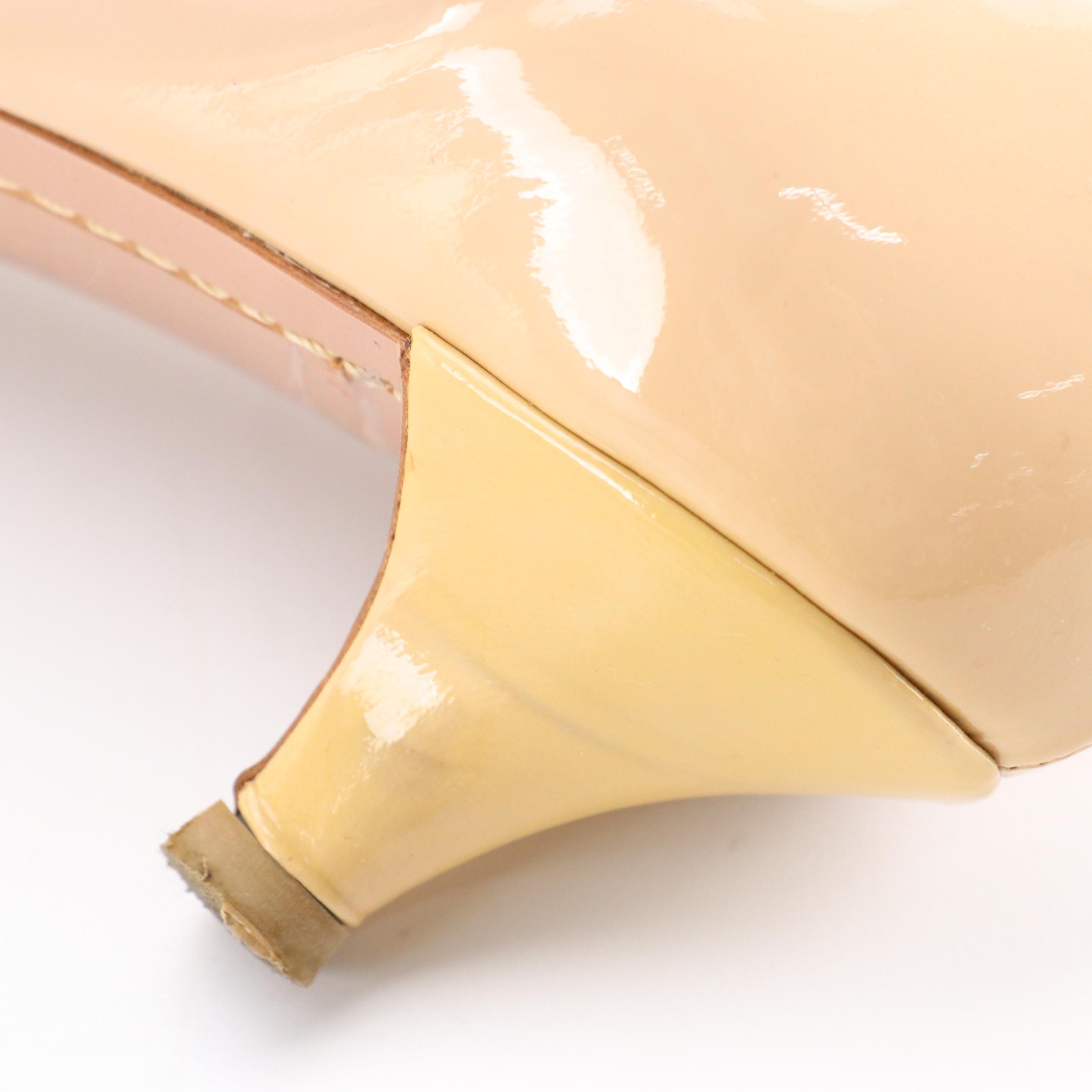 Prada Bow Accent Kitten Heels in Beige Patent Leather with Box