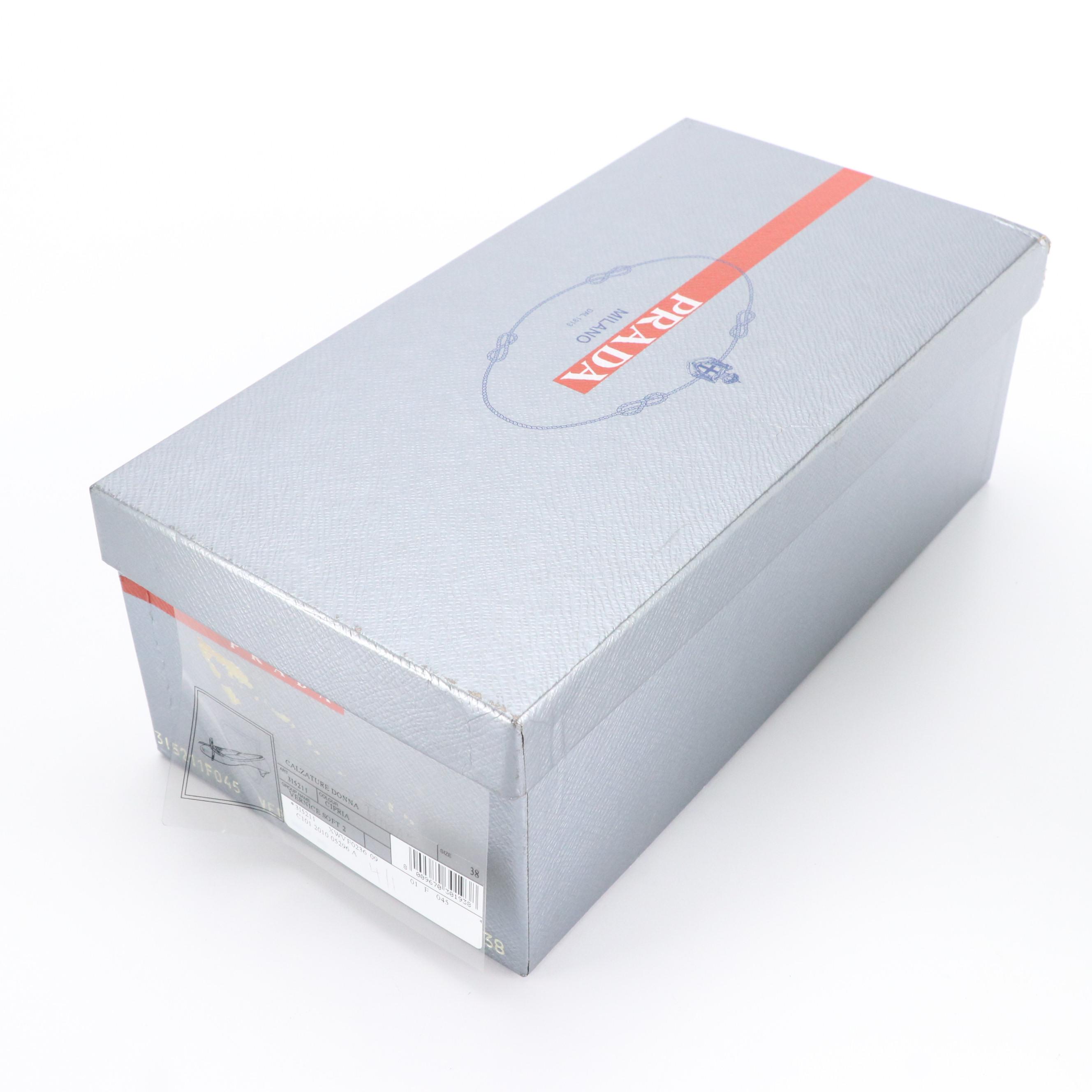 Prada Bow Accent Kitten Heels in Beige Patent Leather with Box