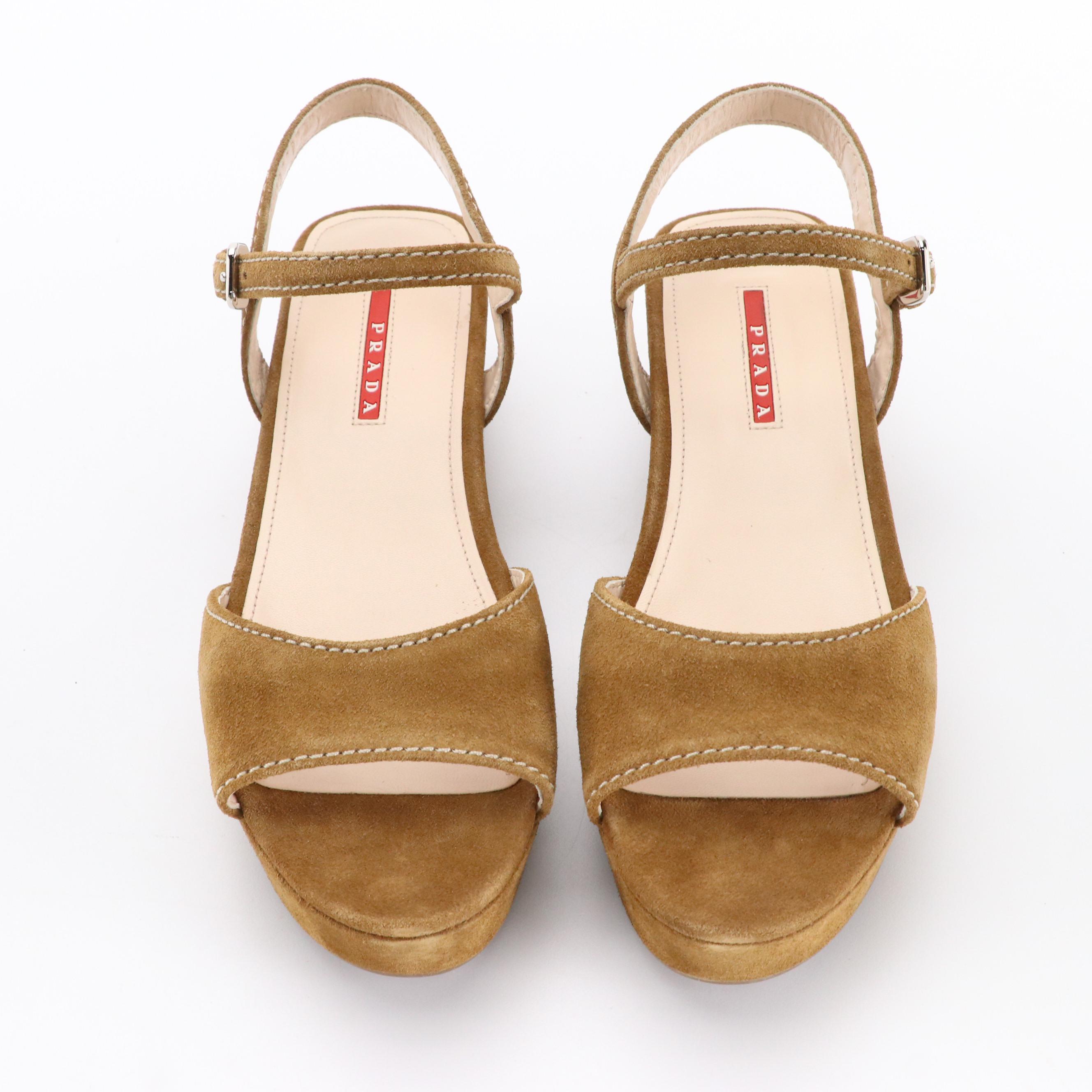 Prada Platform Sandals in Brown Suede with Box