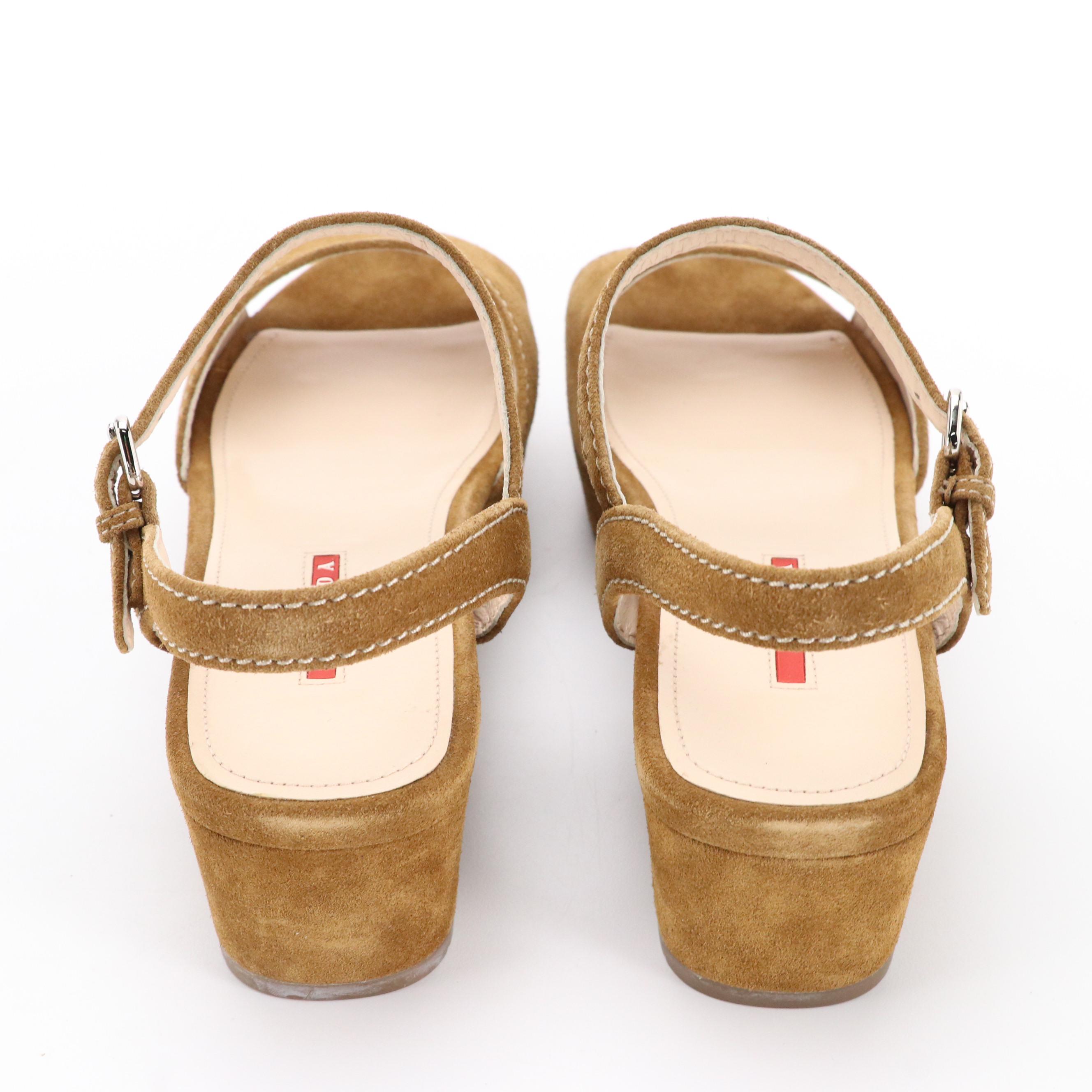 Prada Platform Sandals in Brown Suede with Box