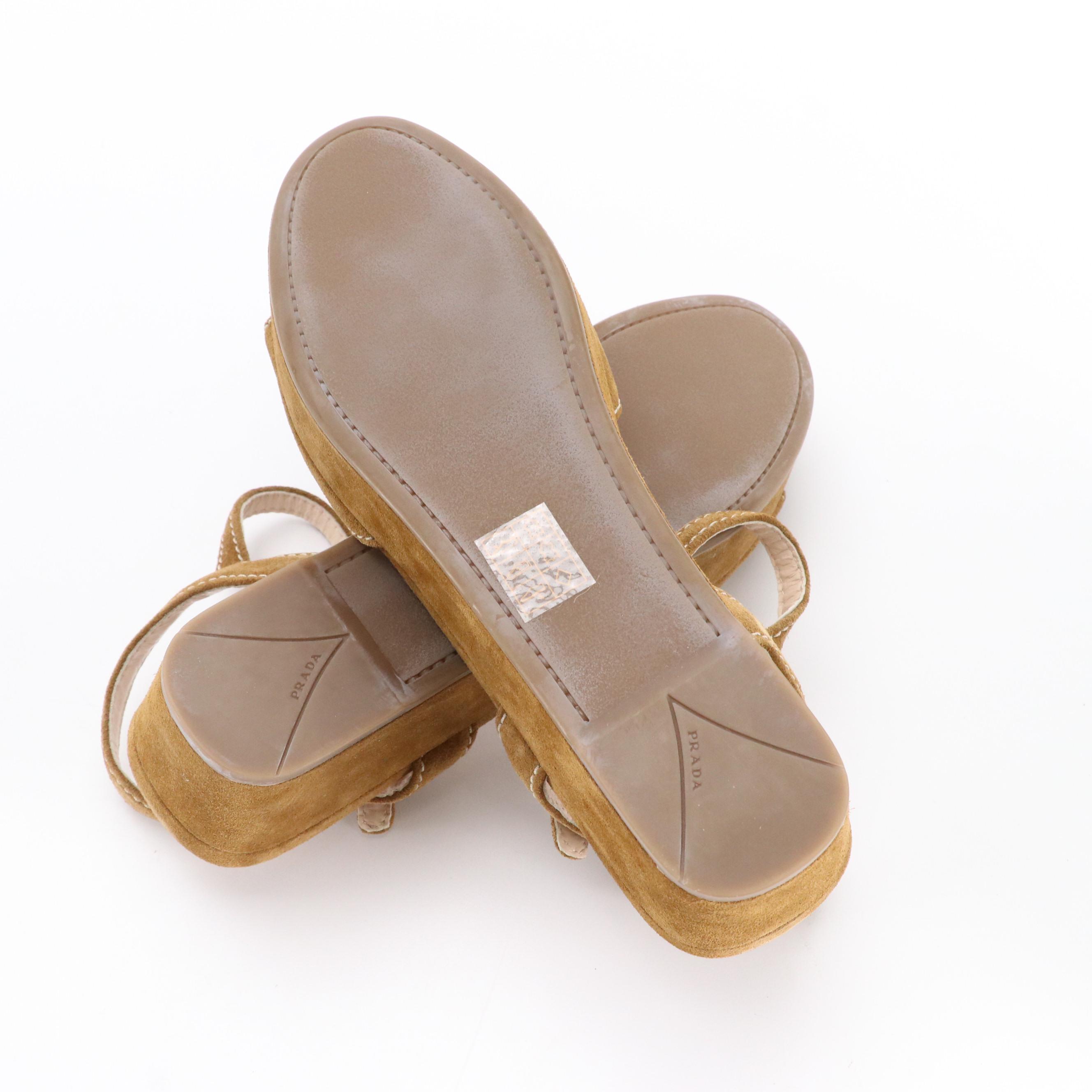 Prada Platform Sandals in Brown Suede with Box