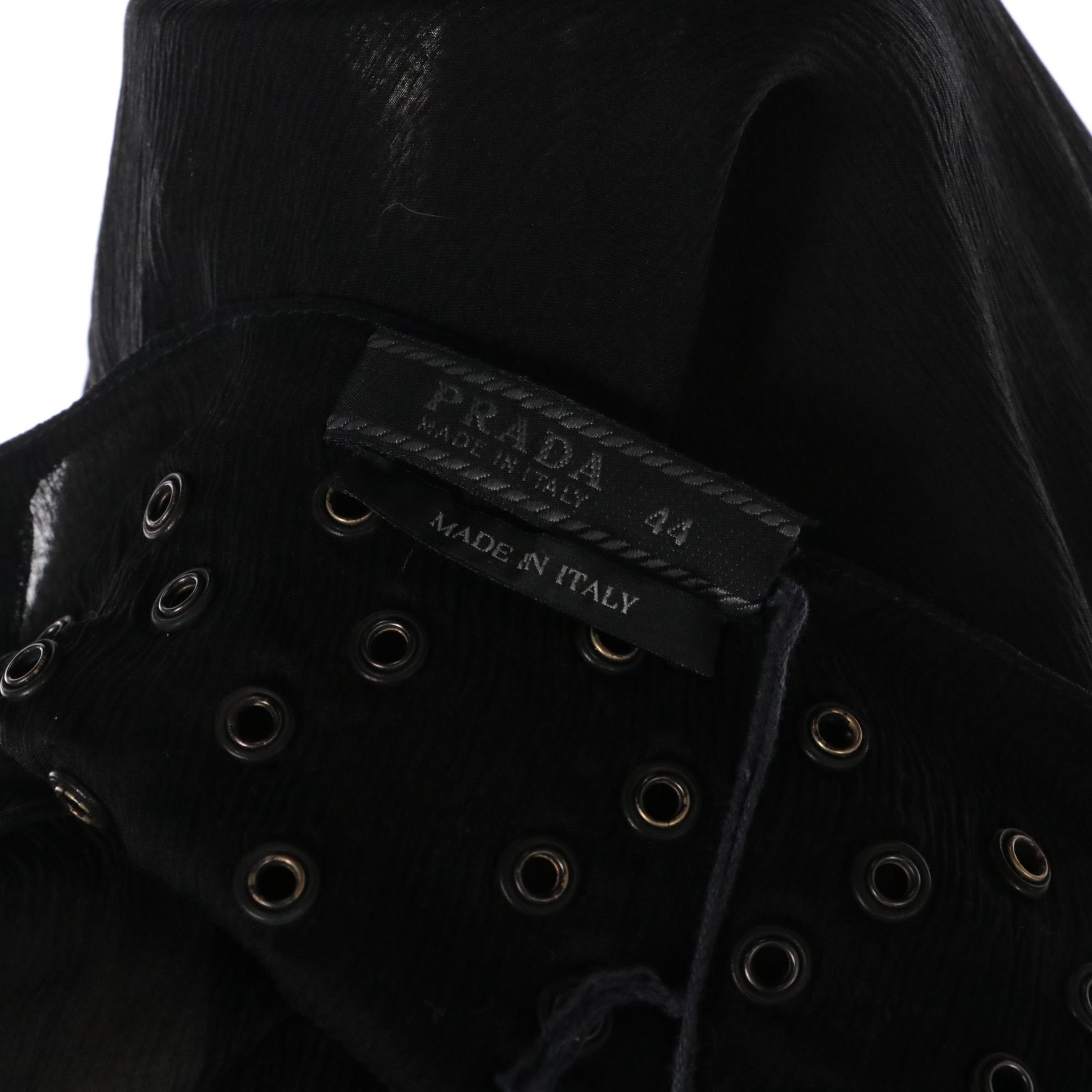 Prada Flare Skirt with Grommets and Lips in Black Sheer Silk, New With Tags