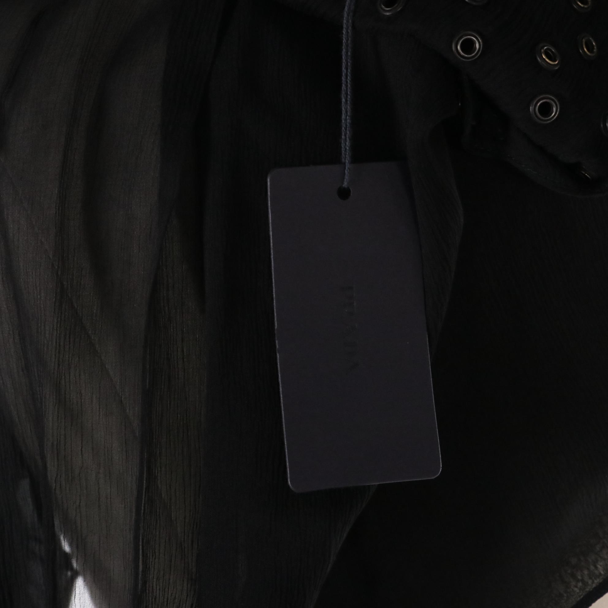 Prada Flare Skirt with Grommets and Lips in Black Sheer Silk, New With Tags