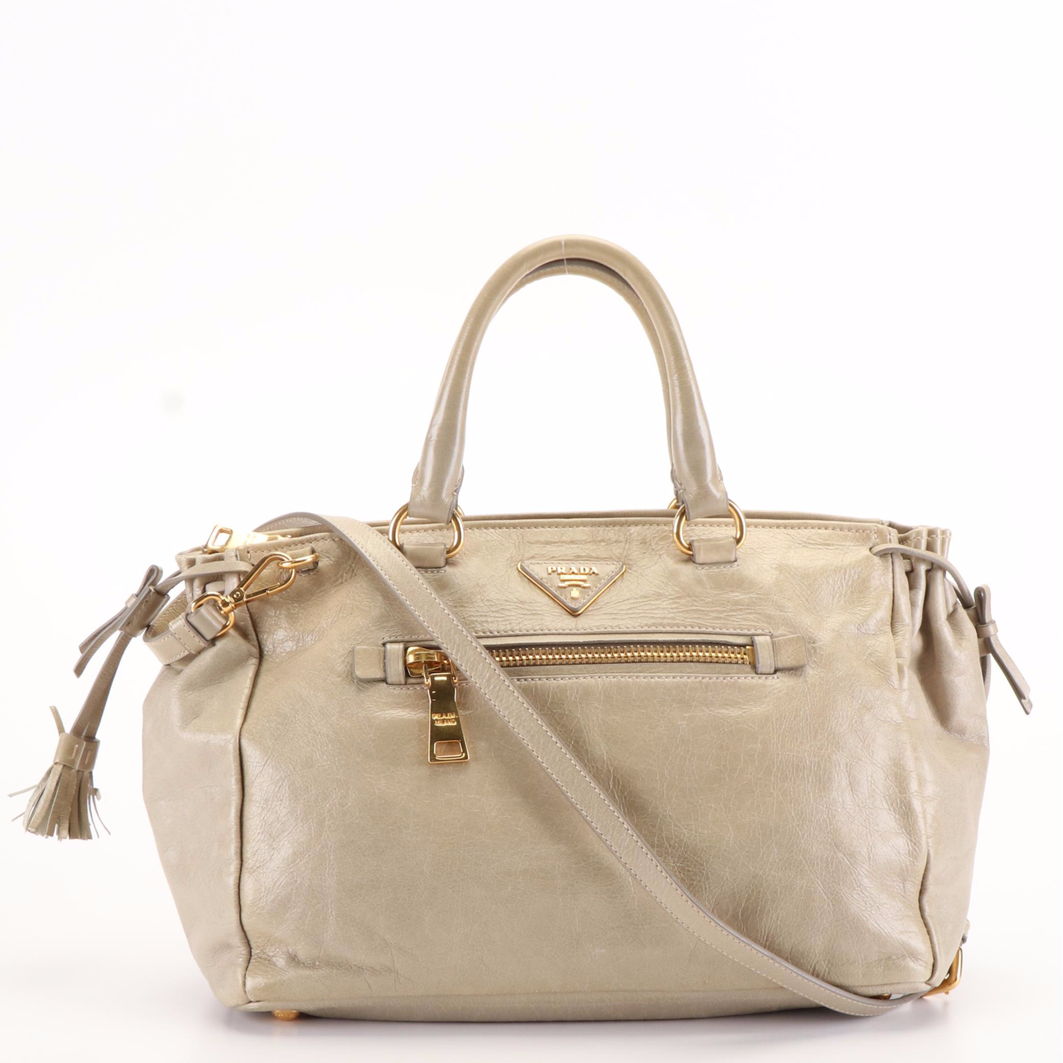 Prada Vitello Shine Leather Handle Bag with Tassels