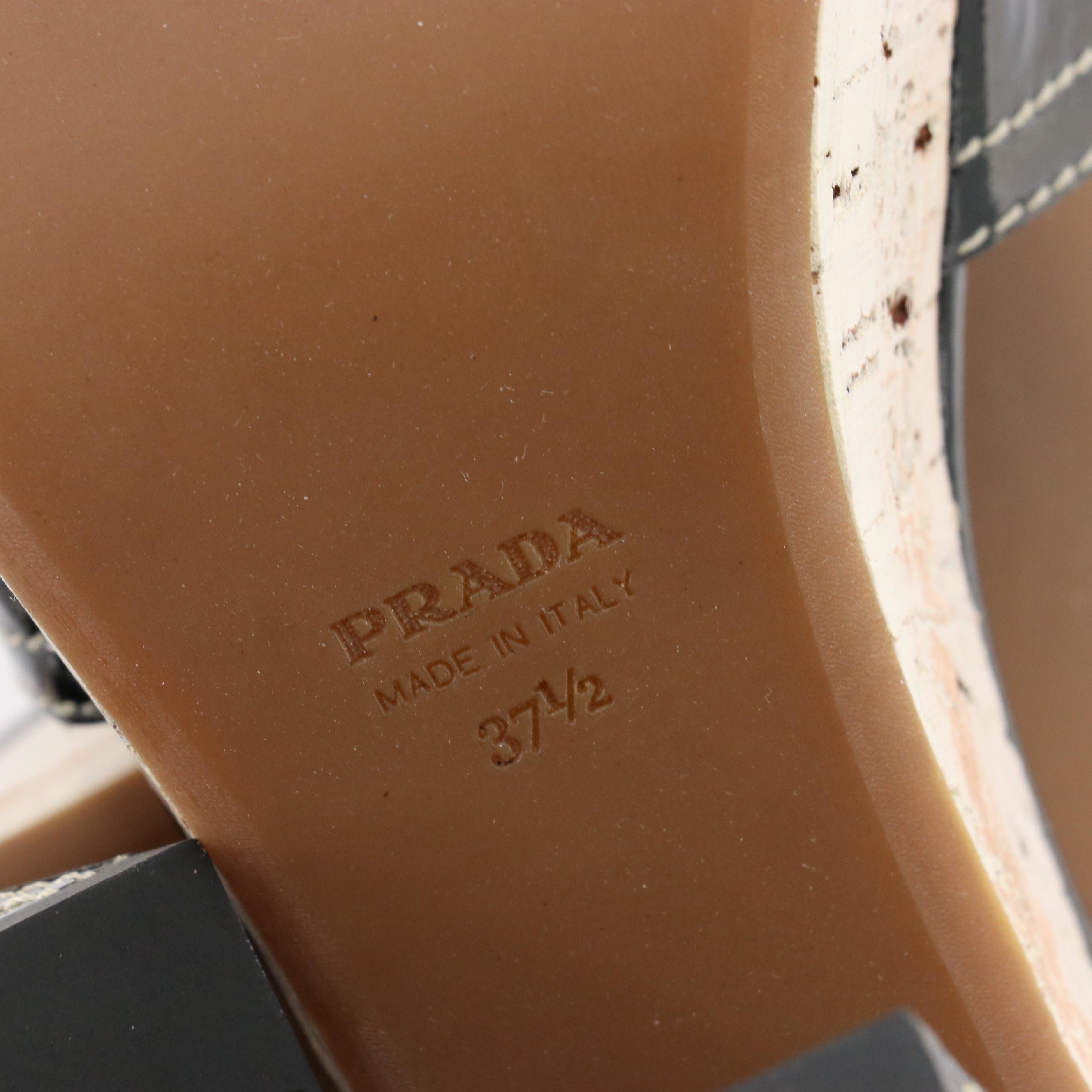 Prada Platform Heels in Patent Leather and Cork with Box